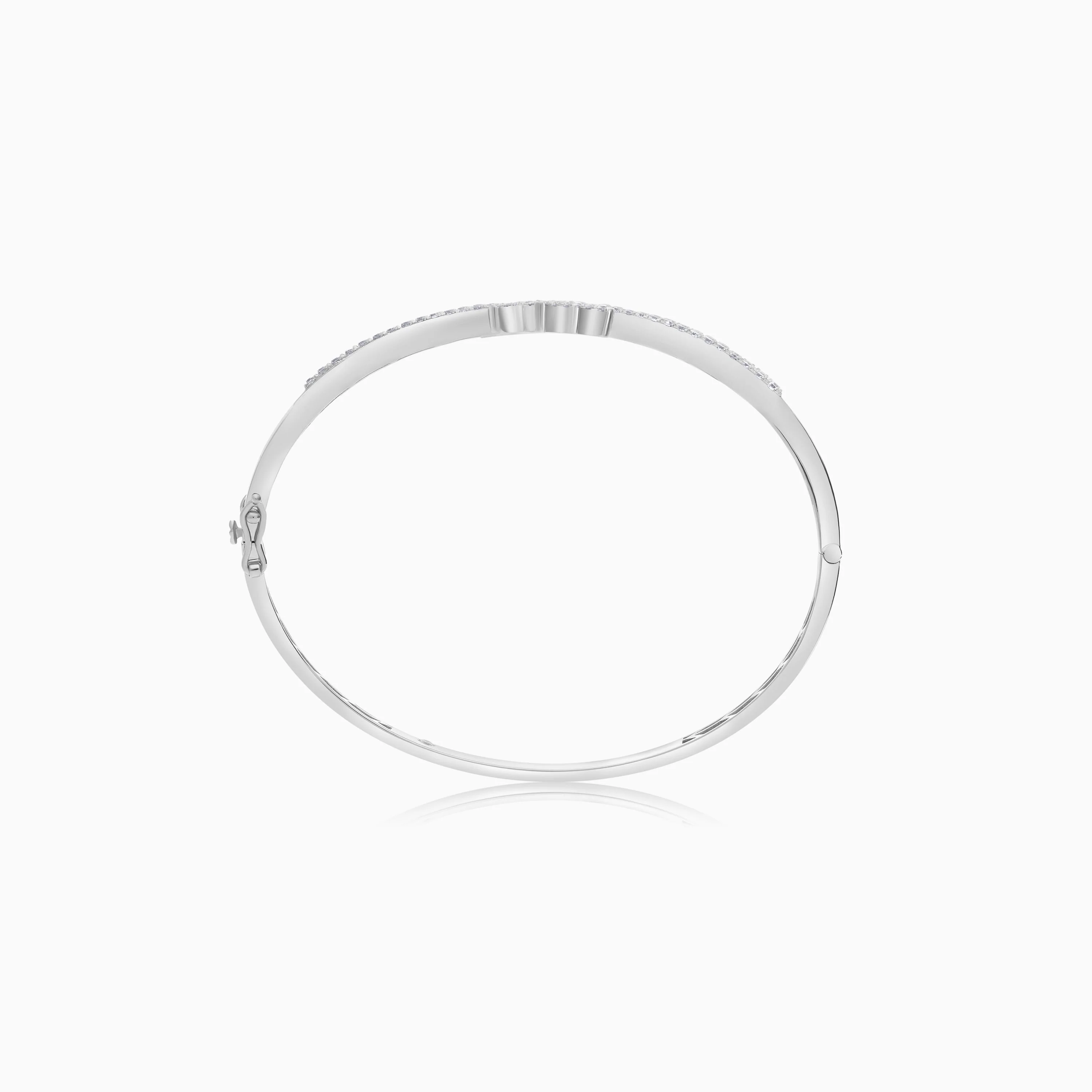 18K White Gold Palm Tree Bangle Decorated with Natural Diamond | Al Nakhla Collection - Image 3