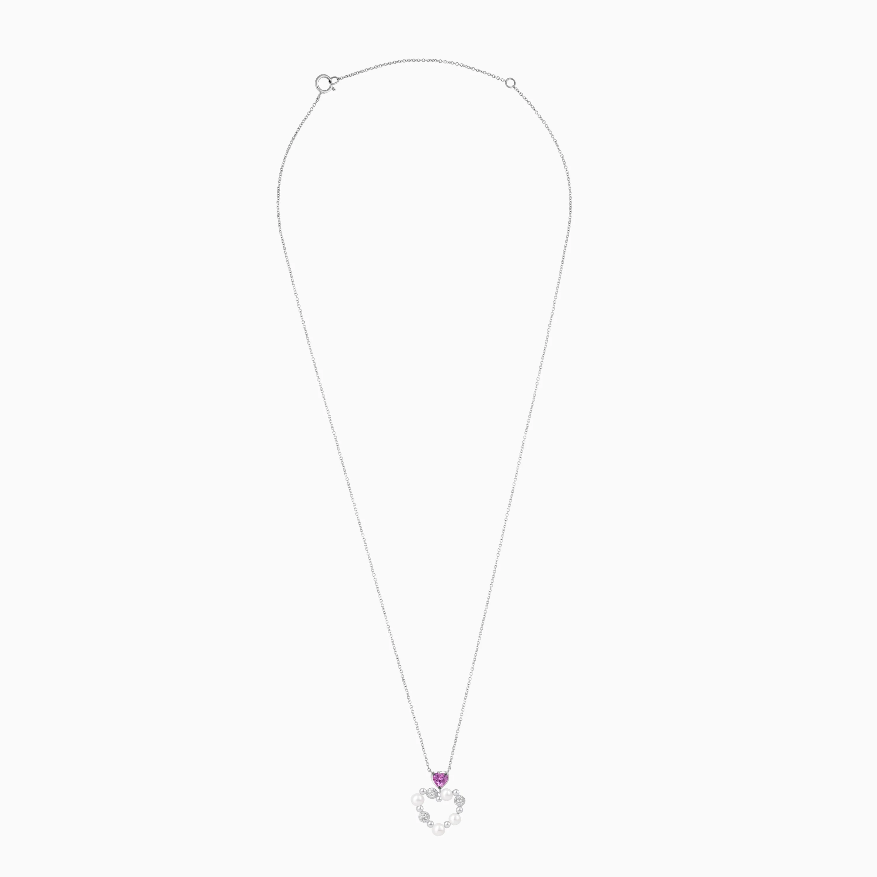 18k White Gold Pearl, Natural Diamond & Pink Sapphire Heart Pendant - Danah Diamond Collection - Image 2
