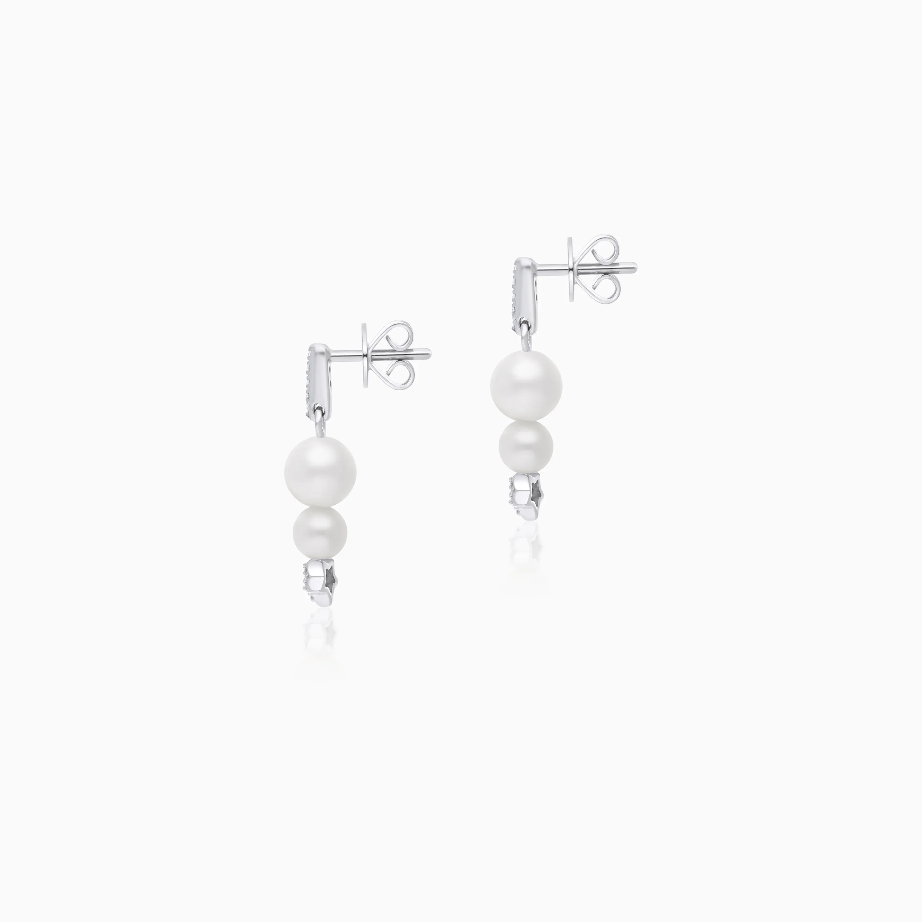 18k White Gold Pearl & Natural Diamond Star Drop Earrings - Danah Diamond Collection - Image 3