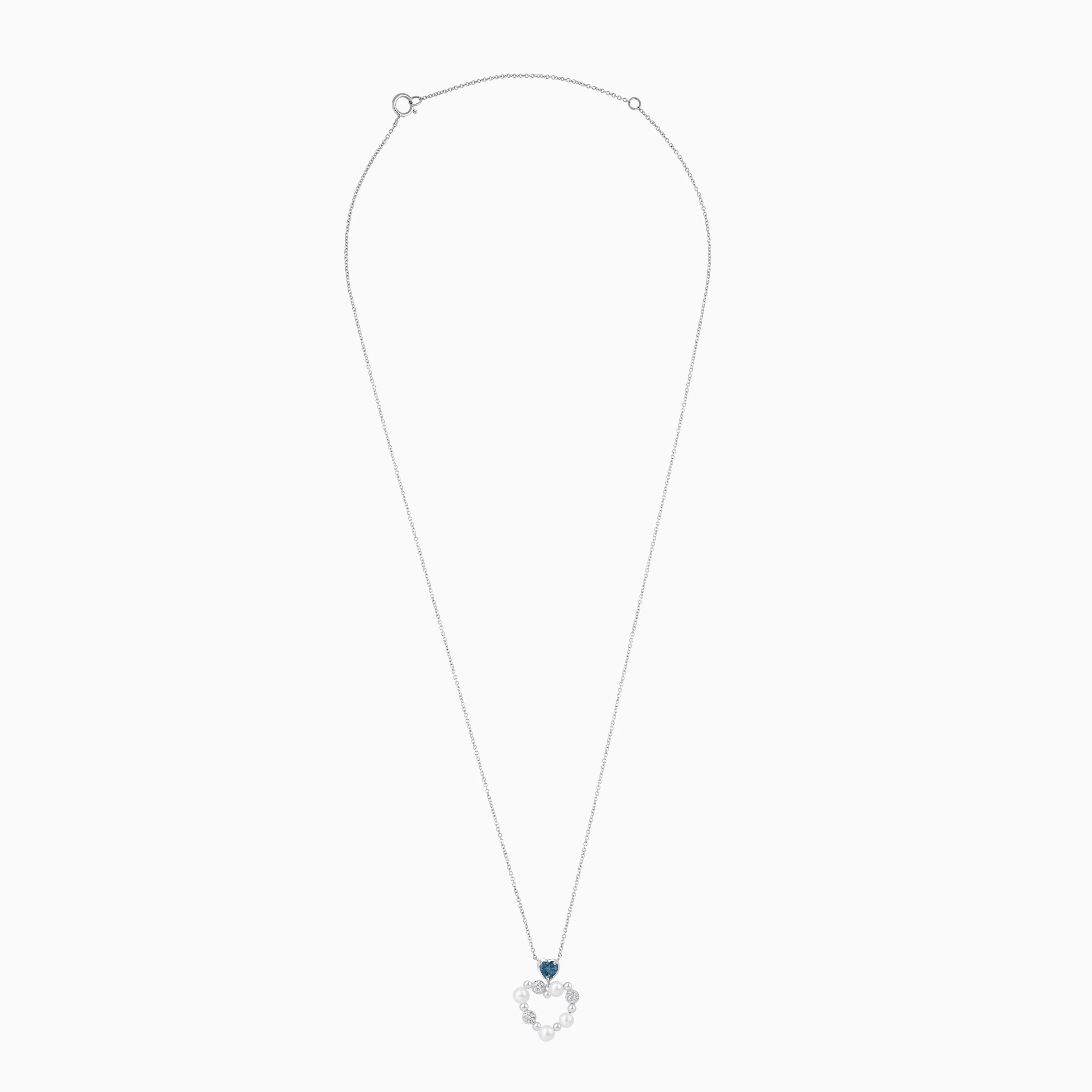 18k White Gold Pearl, Natural Diamond & Swiss Blue Topaz Heart Pendant - Danah Diamond Collection - Image 2