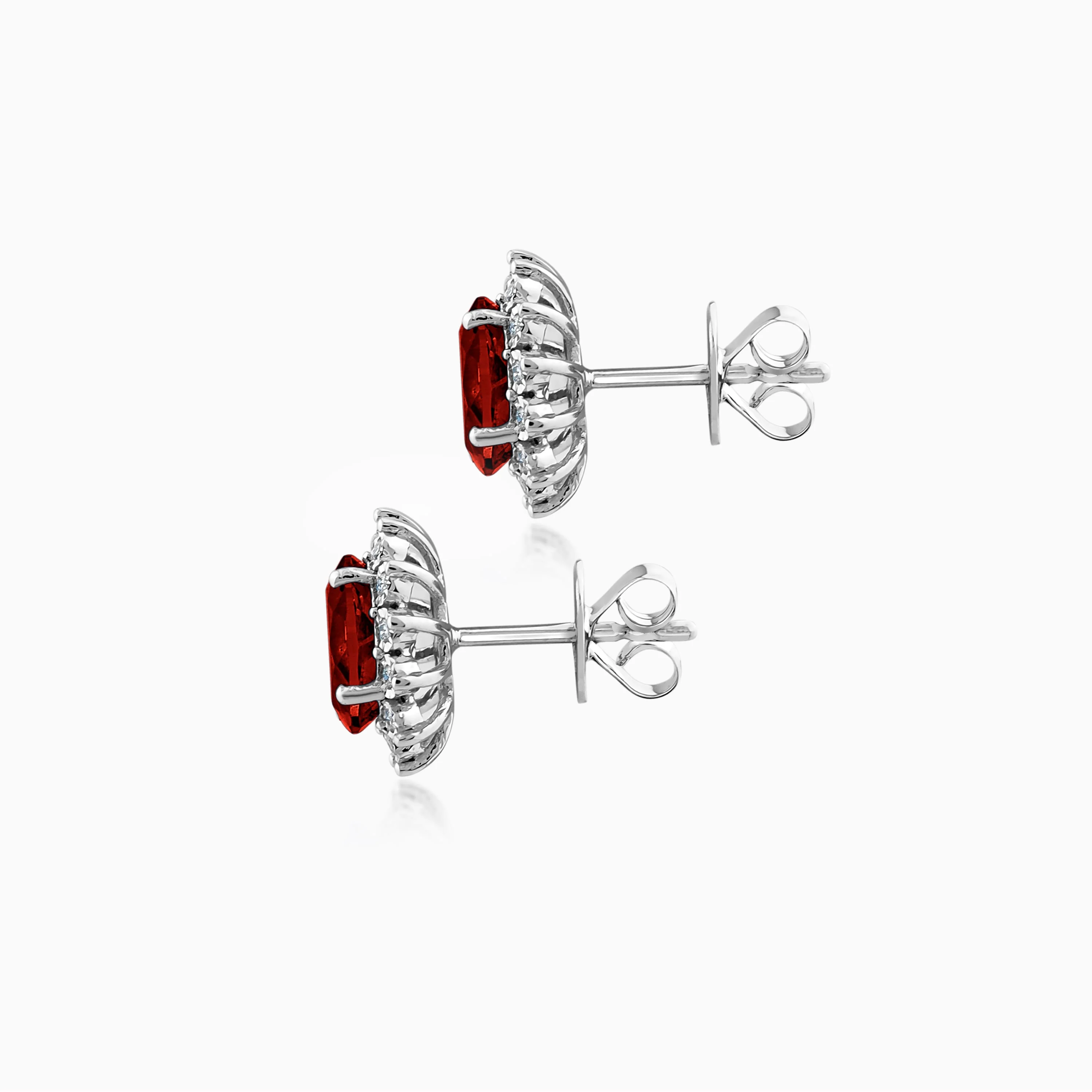 18k White gold Red Garnet Earrings Decorated With Natural Diamond Stones | Diana Collection - Image 3