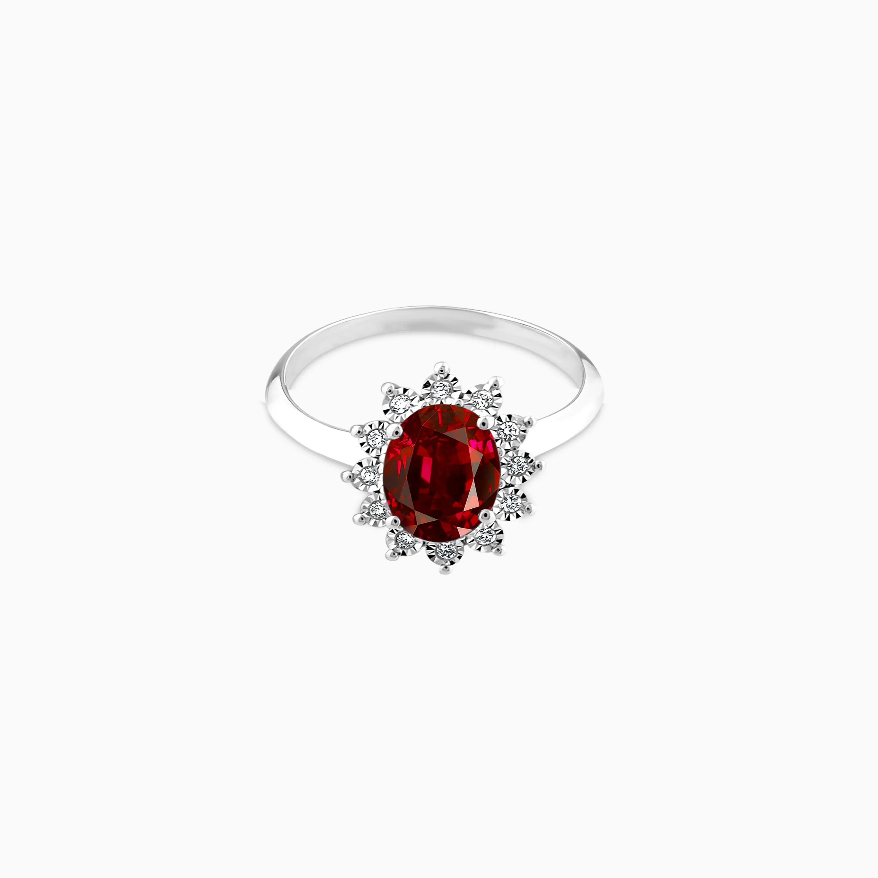18k White gold Ring Decorated with Natural Red Garnet on the Top Surrounded by Round Brilliant Natural Diamond | Diana Collection - Image 3