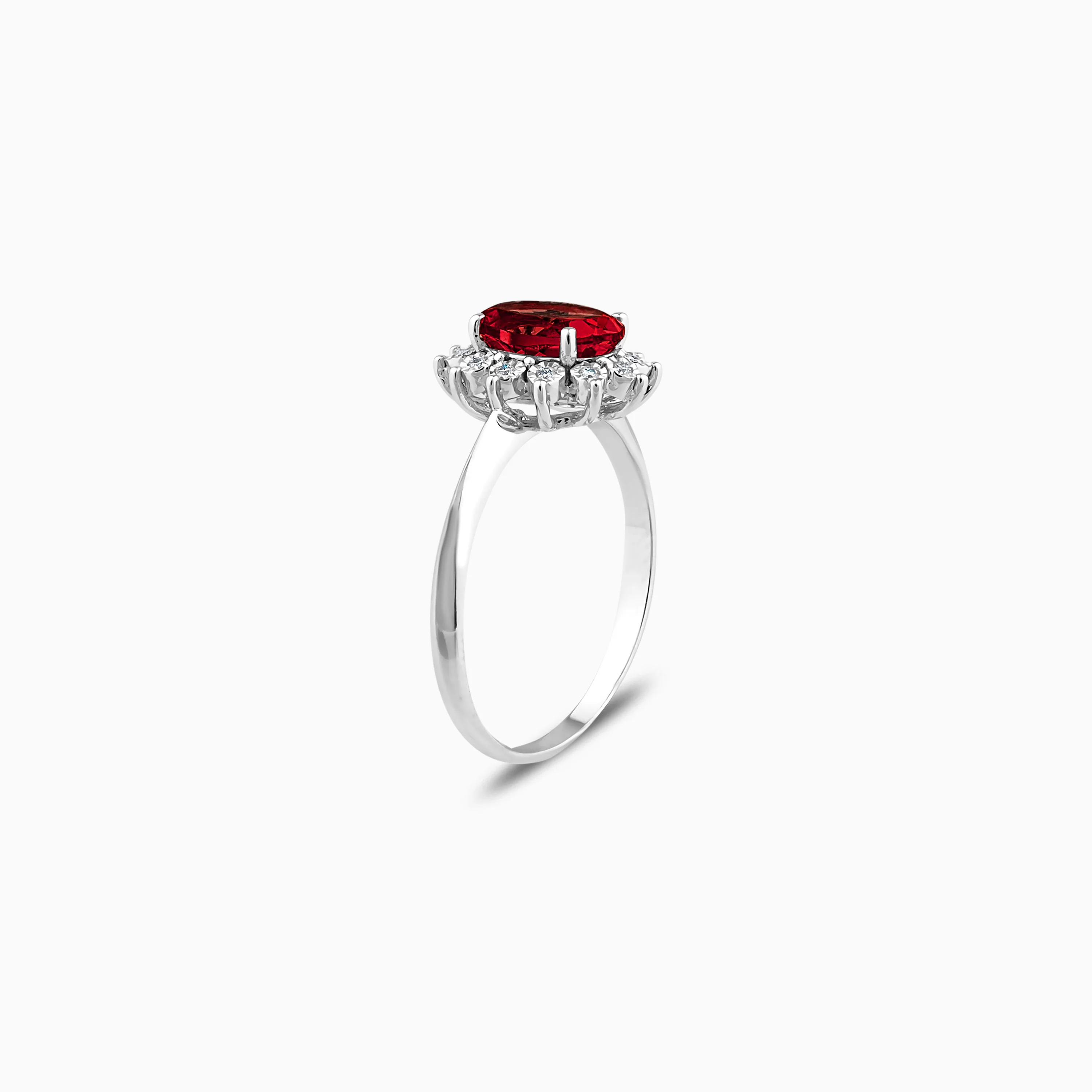 18k White gold Ring Decorated with Natural Red Garnet on the Top Surrounded by Round Brilliant Natural Diamond | Diana Collection - Image 4