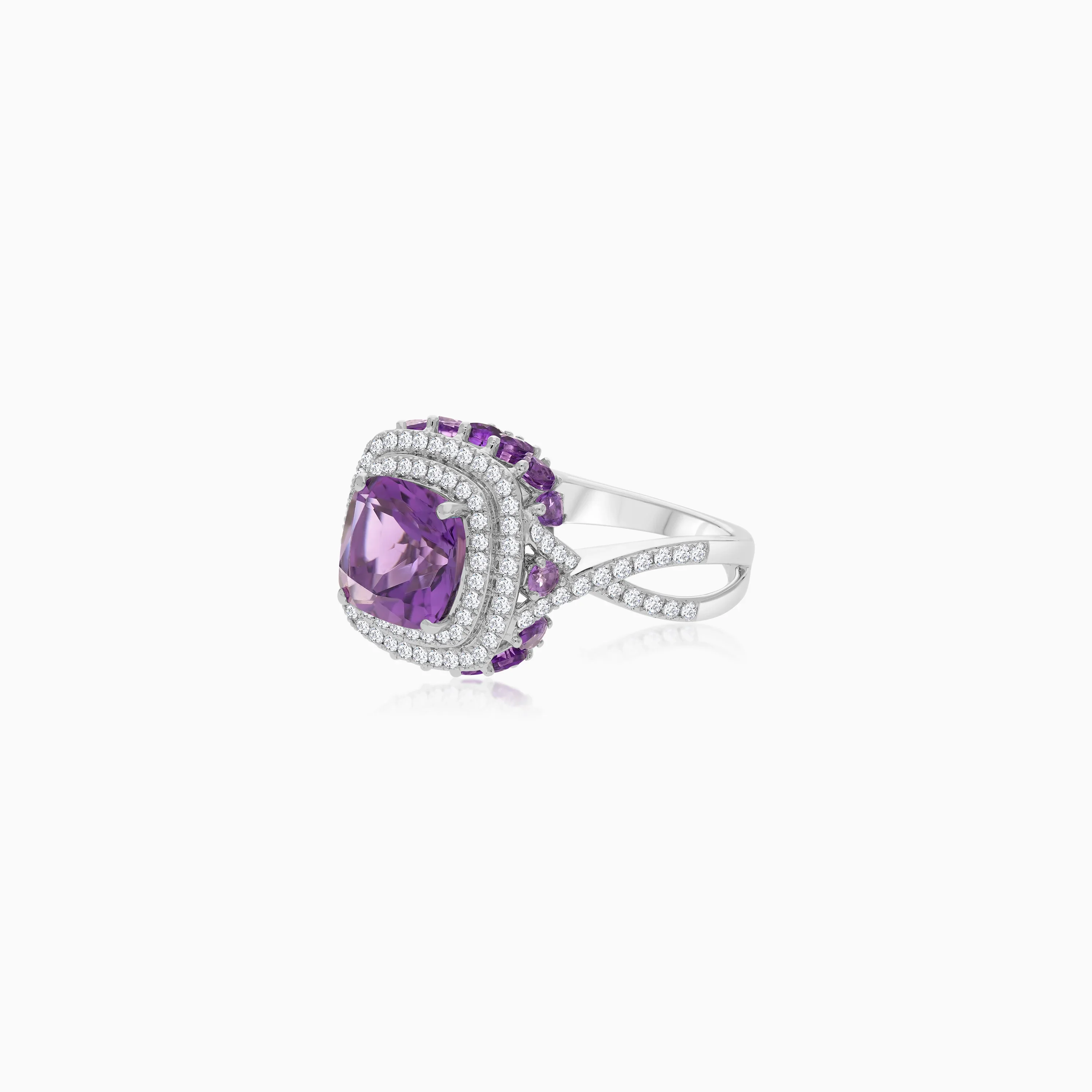18K White Gold Ring featuring a stunning Natural Diamond and amethyst - Image 3