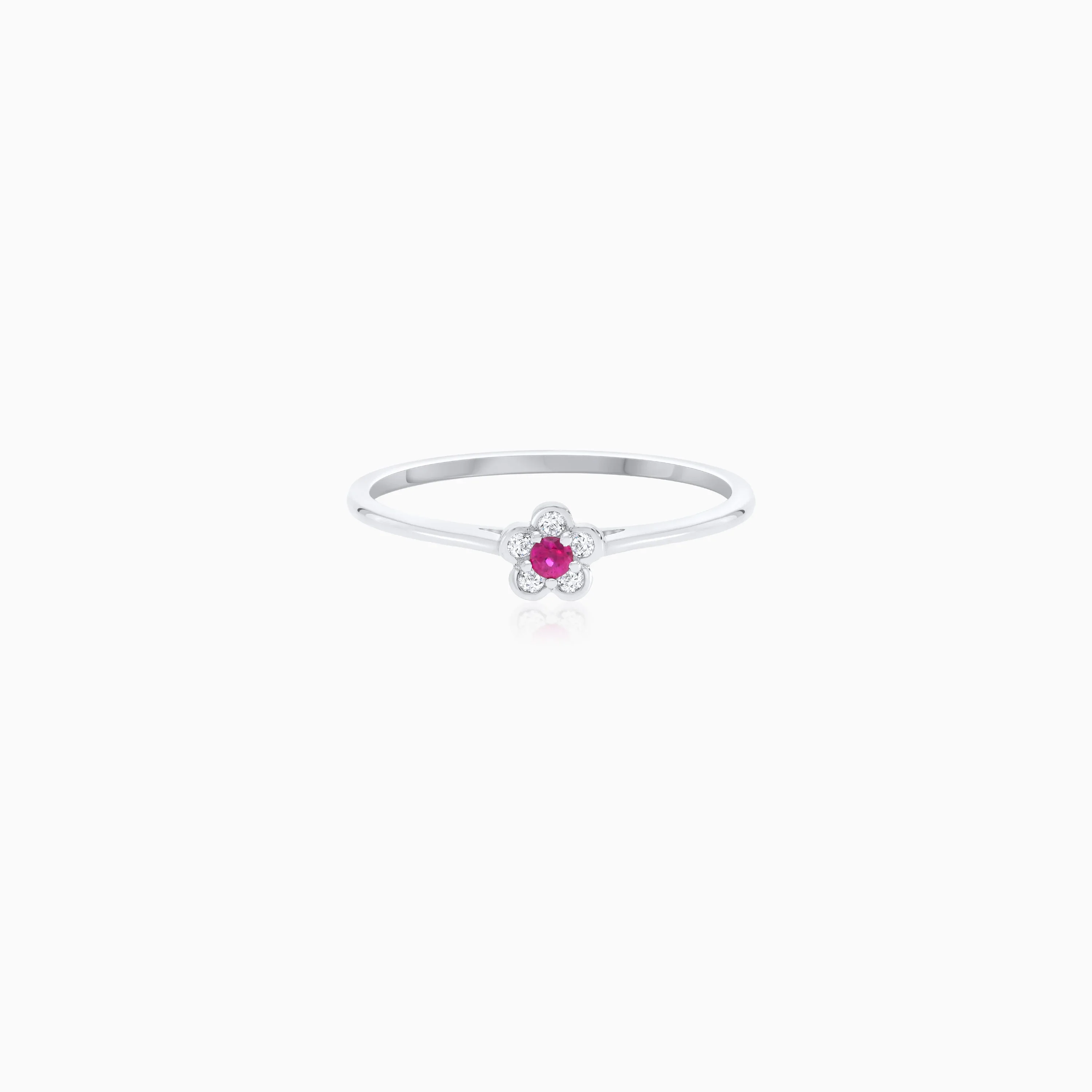 18K White Gold Flower-Shaped Ring with Natural Ruby and Diamond Stones – Colori Collection - Image 3