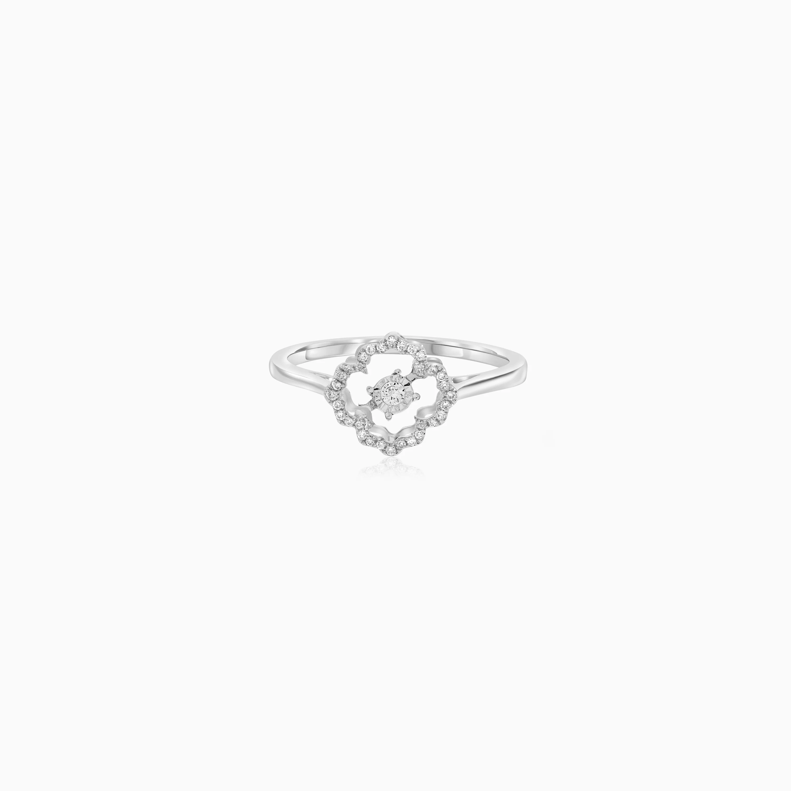 18K White Gold Flower Ring with Dancing Diamonds | Dancing Diamond Collection - Image 3