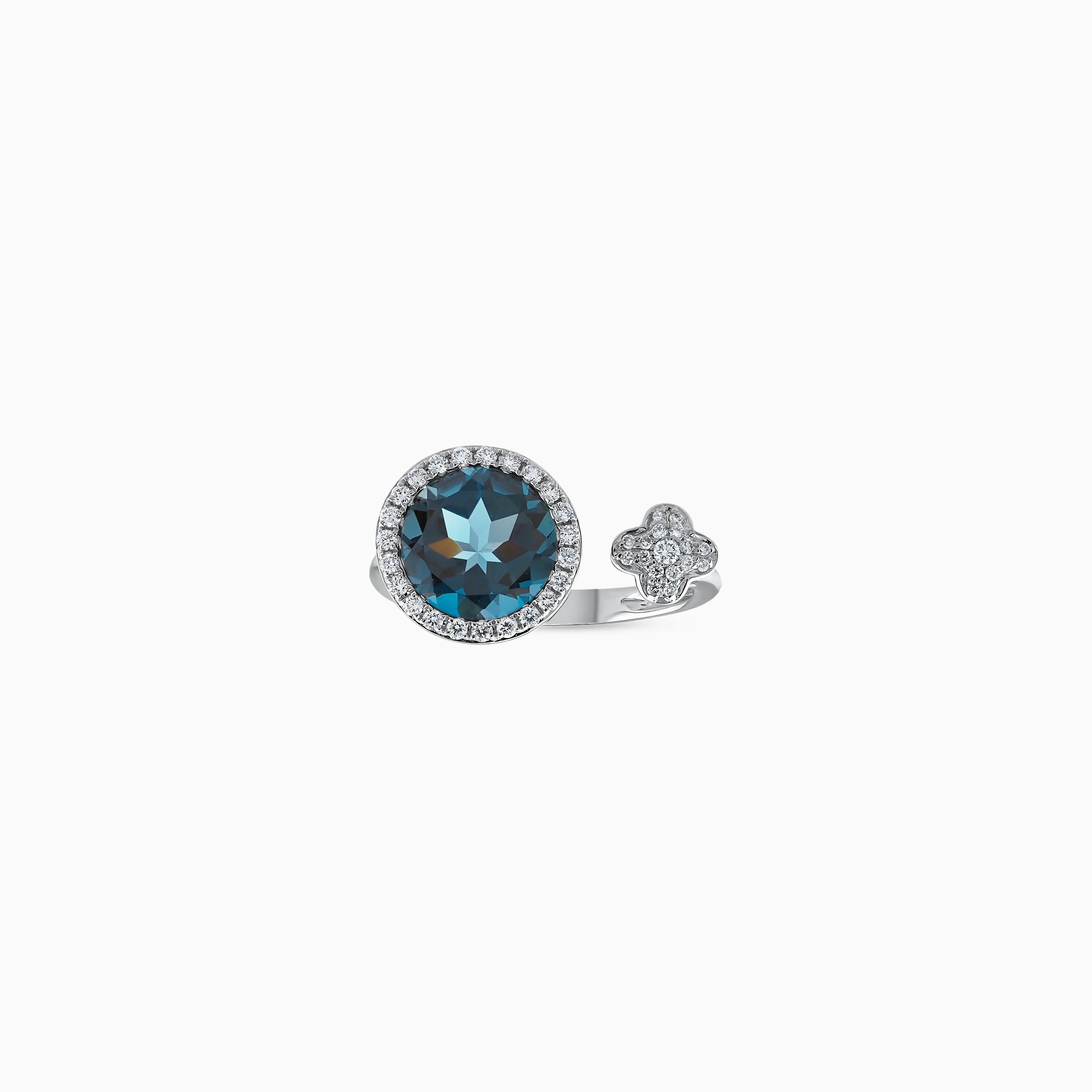 18K White Gold Ring with Diamonds and London Blue Topaz – Rabiya Collection - Image 3