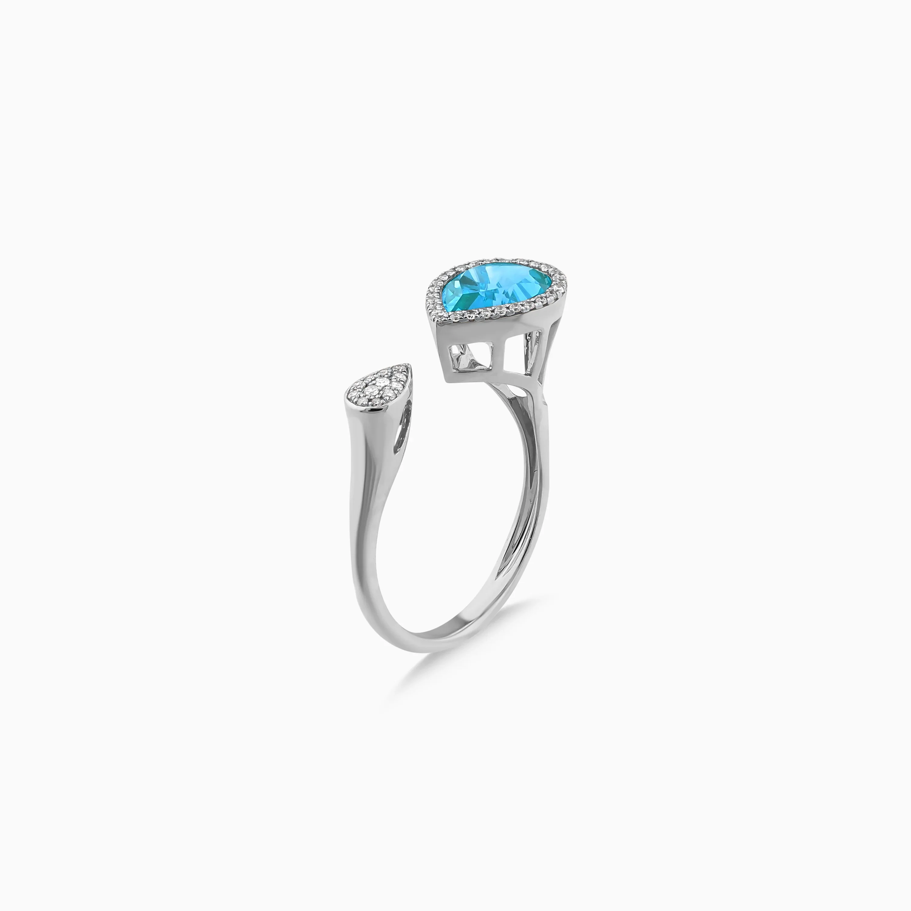 18K White Gold Ring with Diamonds and Topaz – Rabiya Collection - Image 3