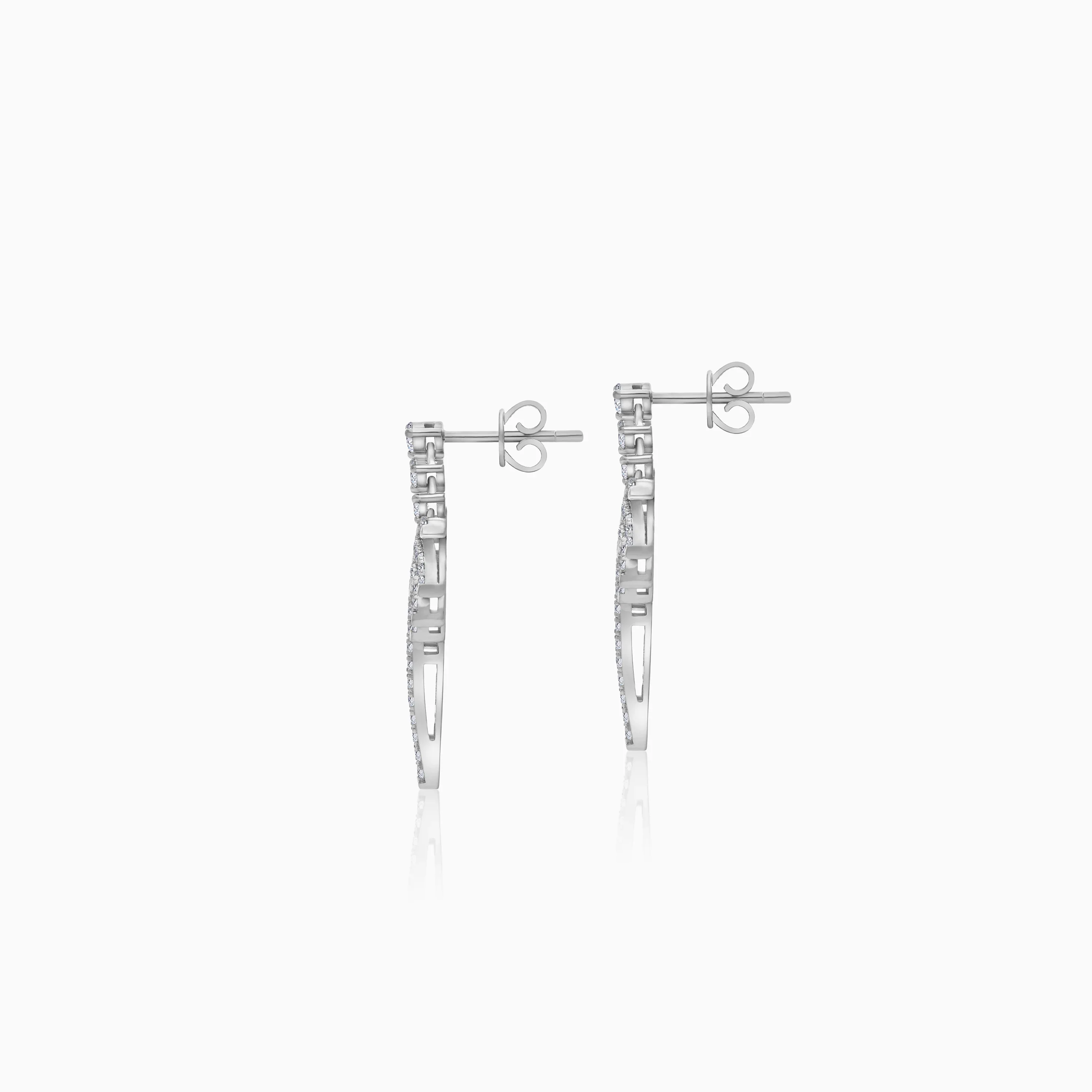 18K White Gold Stud Earrings with Dangling Palm Tree-Shaped Design Decorated with Natural Diamond | Al Nakhla Collection - Image 3