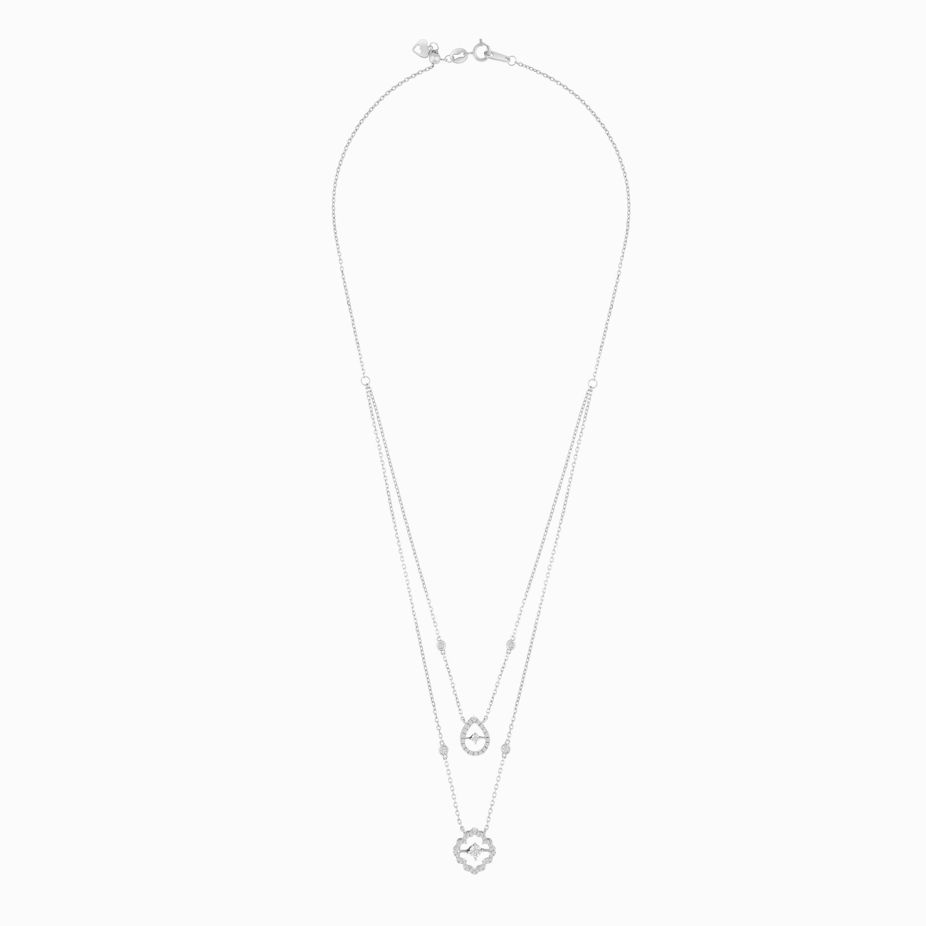 18K White Gold Two-Layer Necklace with Flower & Drop Design | Dancing Diamond Collection - Image 3