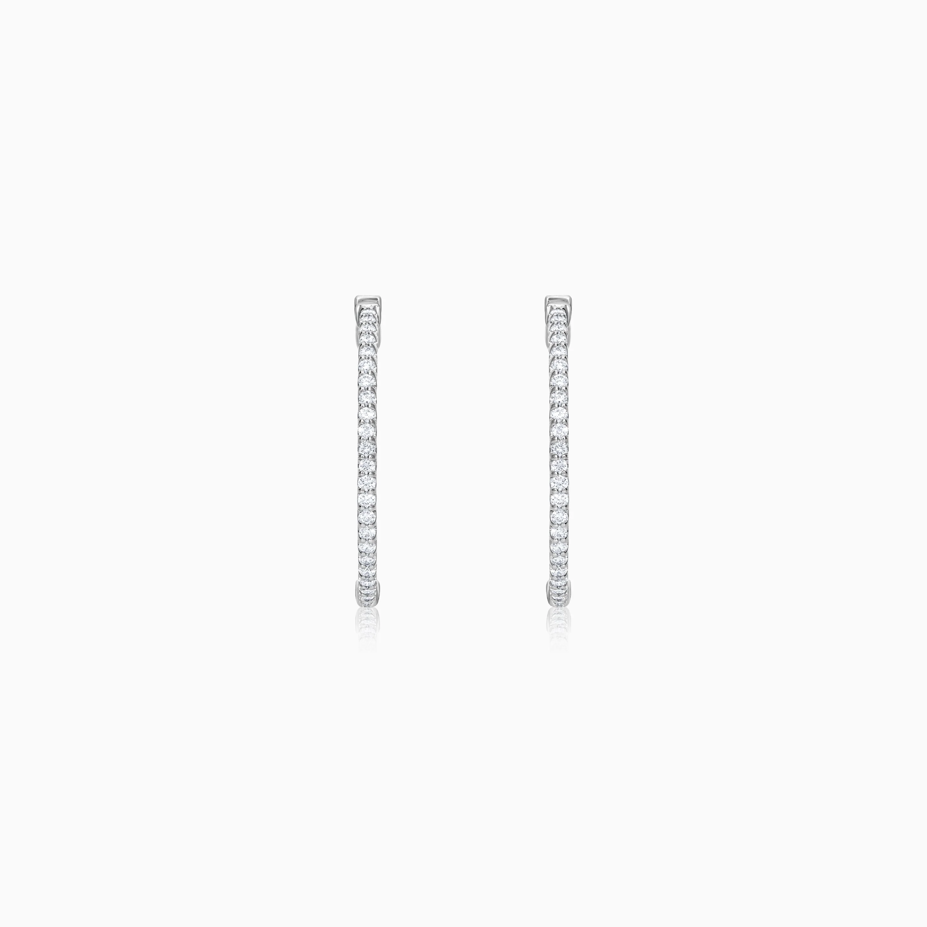 Elegant 18K White Gold Round Diamond Hoop Earrings | Hoops Collection - Image 3