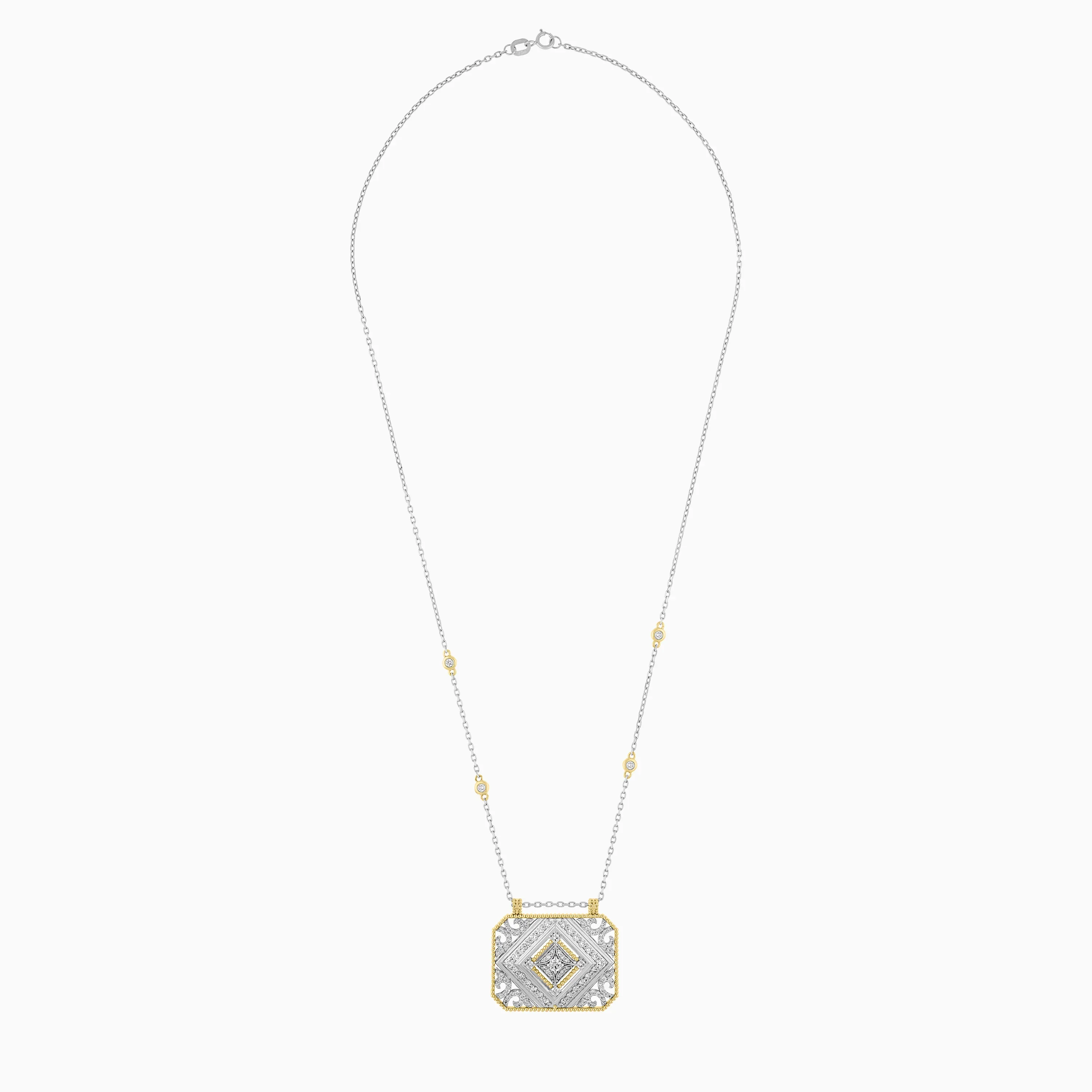 18k White & Yellow Gold Necklace decorated with Natural Diamond stones - Image 3