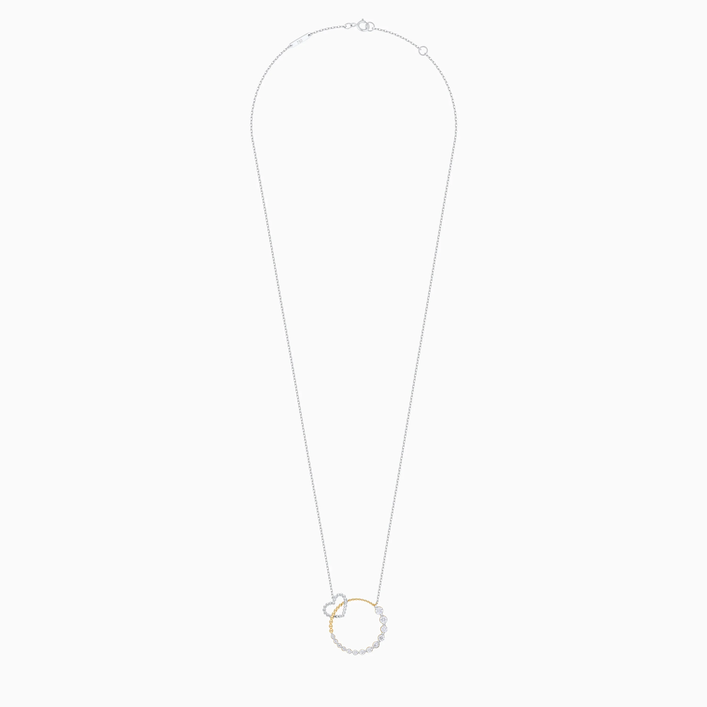 18K Yellow and White Gold Intertwined Circle Necklace with Diamond Heart | Dunyati Collection - Image 3