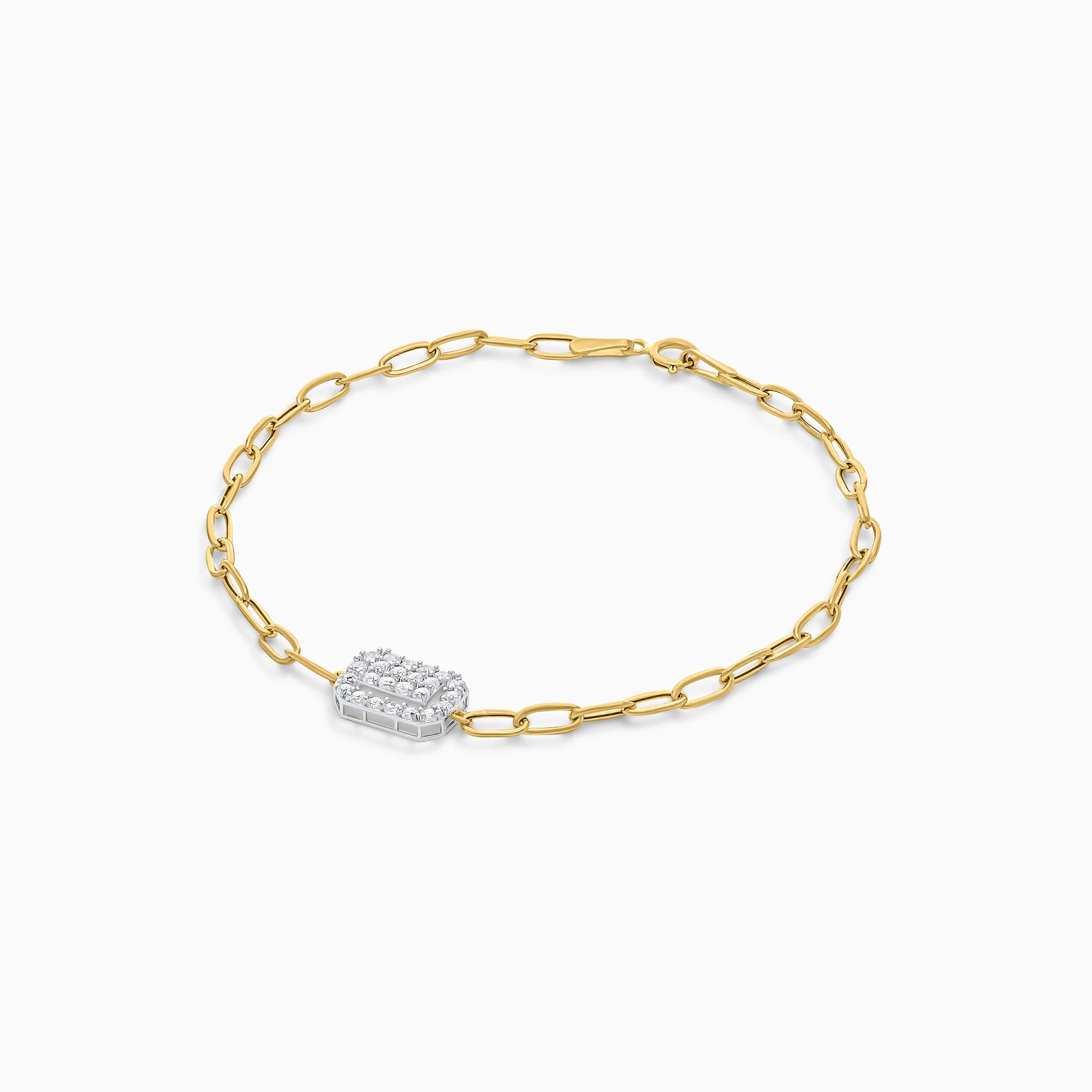 18K Yellow and white Gold paperclip bracelet with rectangular zircon stones - Image 3