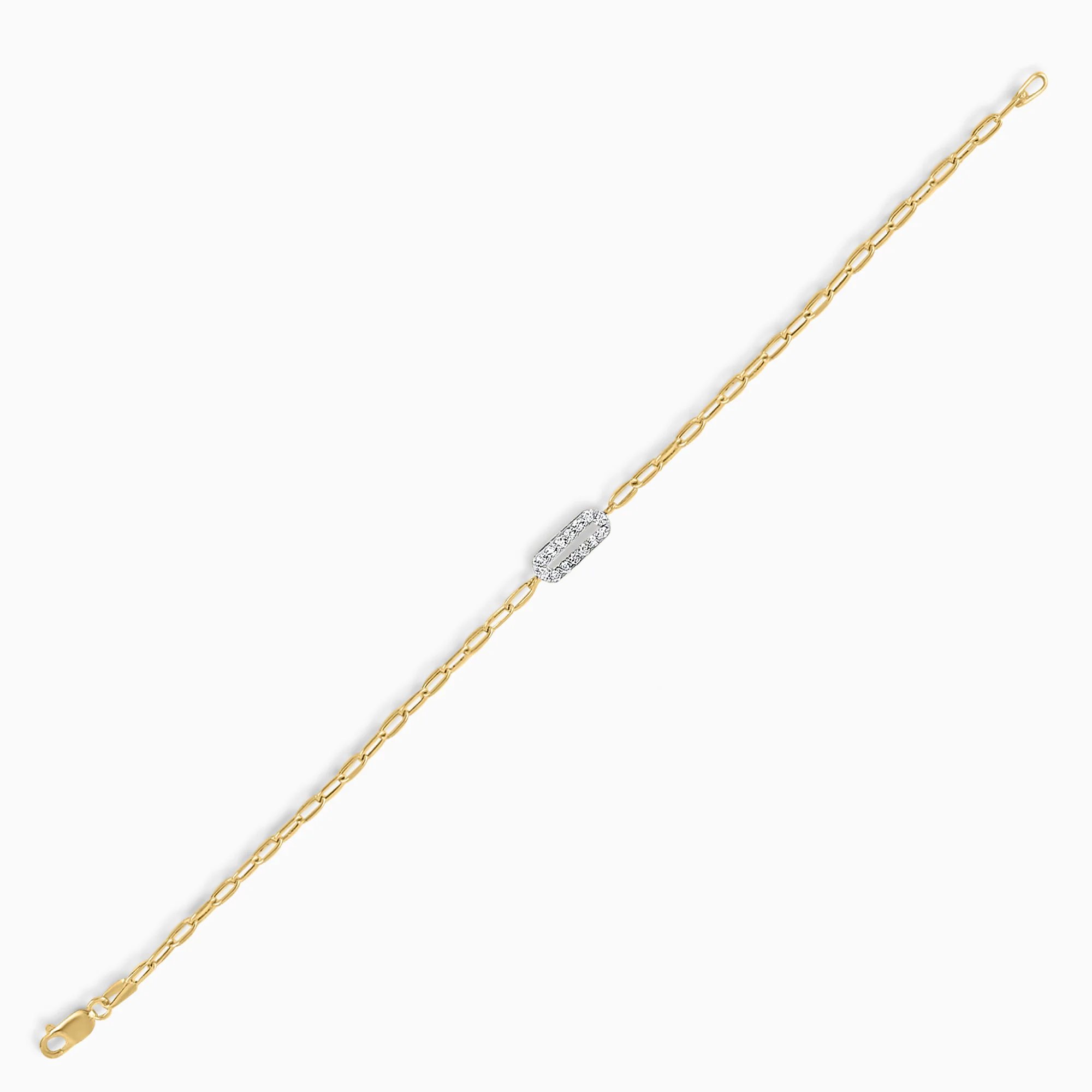 18K Yellow and white Gold paperclip bracelet with zircon stones in the centre - Image 2