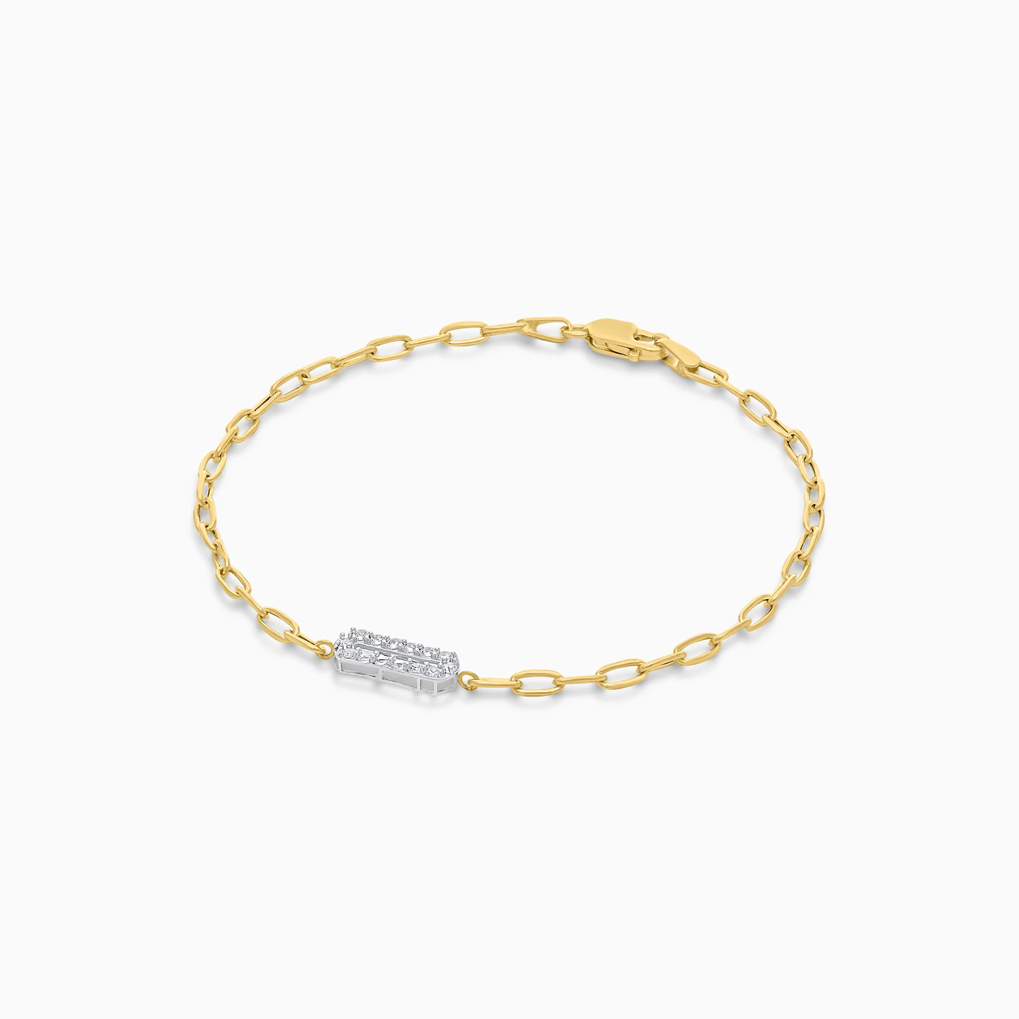 18K Yellow and white Gold paperclip bracelet with zircon stones in the centre - Image 3