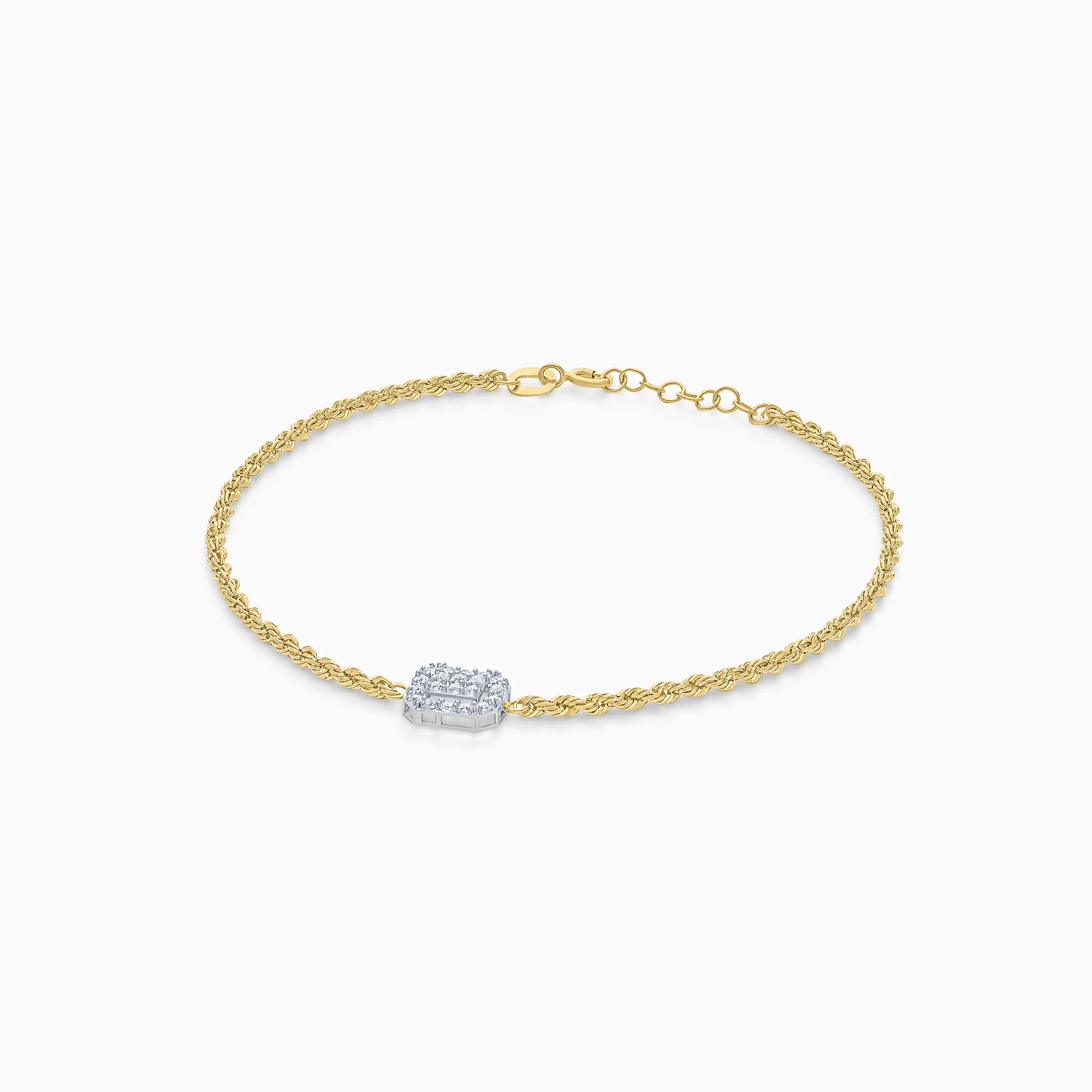 18K Yellow and white Gold Rope chain bracelet with rectangular zircon stones - Image 2