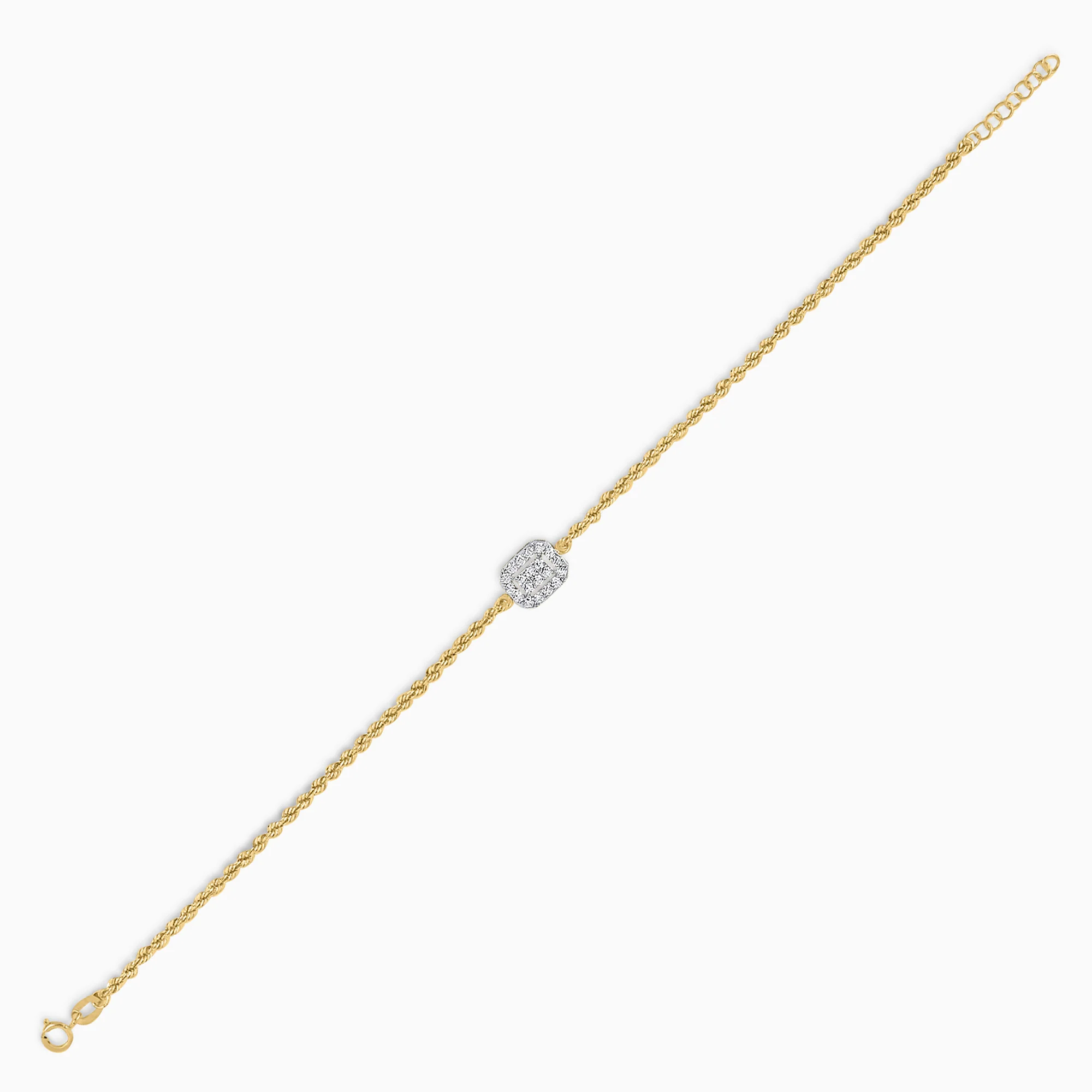18K Yellow and white Gold Rope chain bracelet with rectangular zircon stones - Image 3