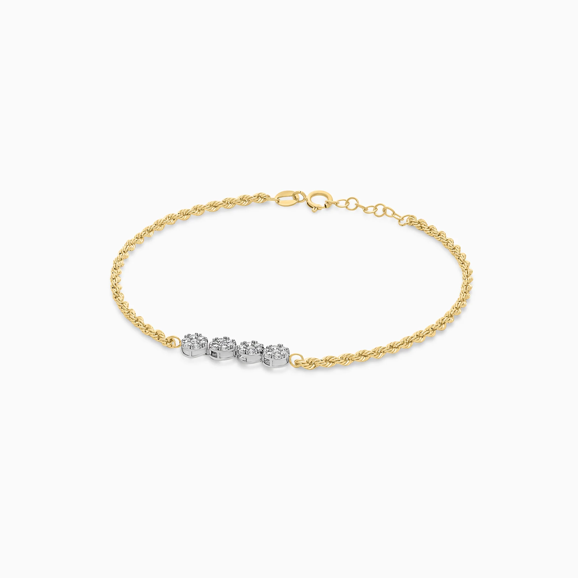 18K Yellow and White Gold Rope Chain Bracelet with Zircon stones - Image 3