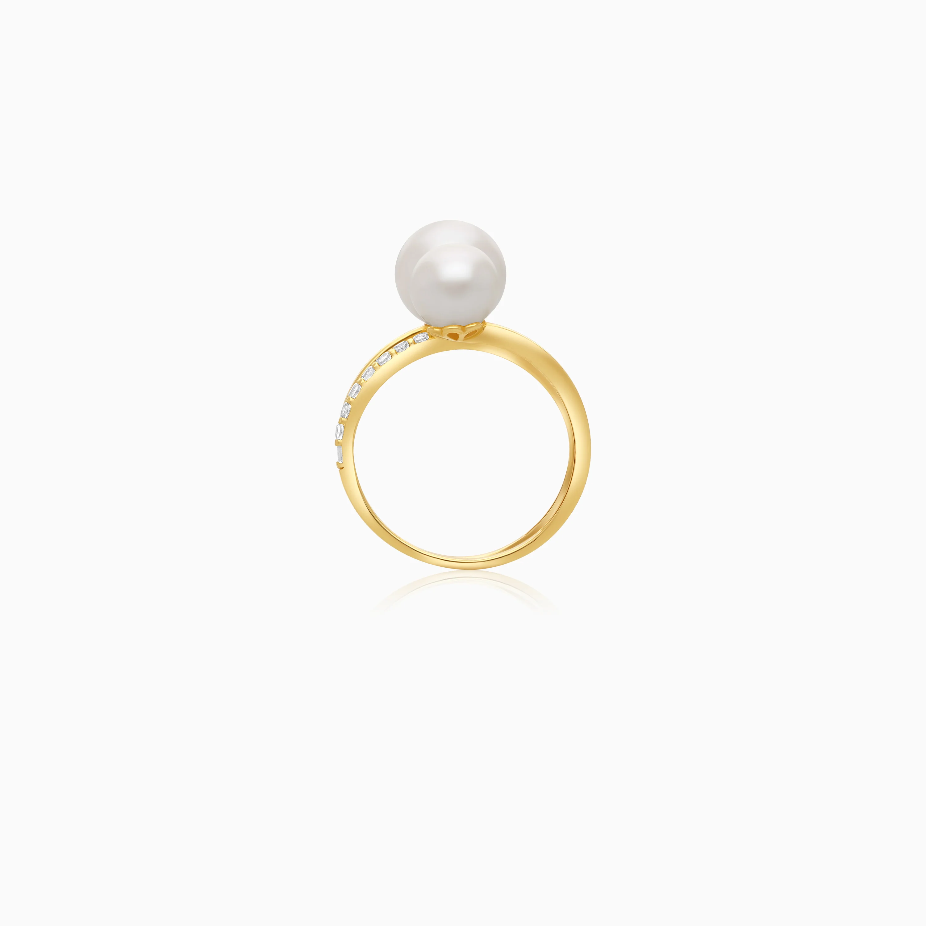 18k yellow danah gold spiral ring decorated with pearls and zircon stones - Image 3
