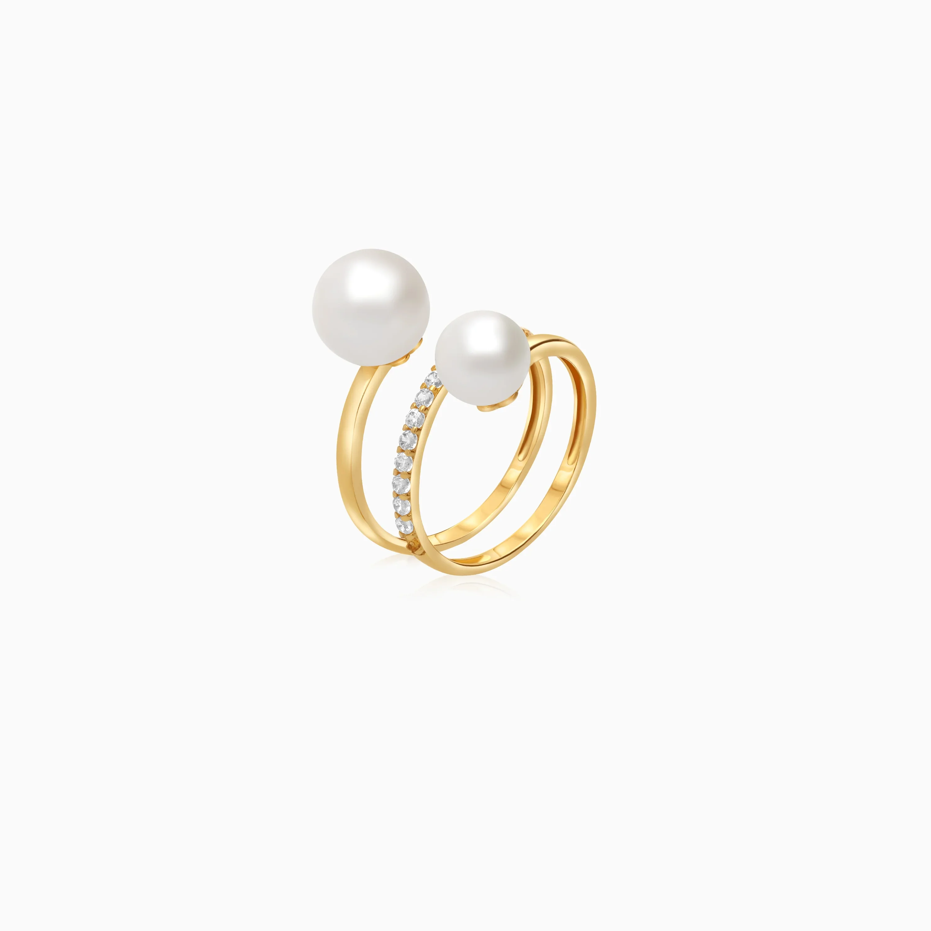 18k yellow danah gold spiral ring decorated with pearls and zircon stones - Image 4