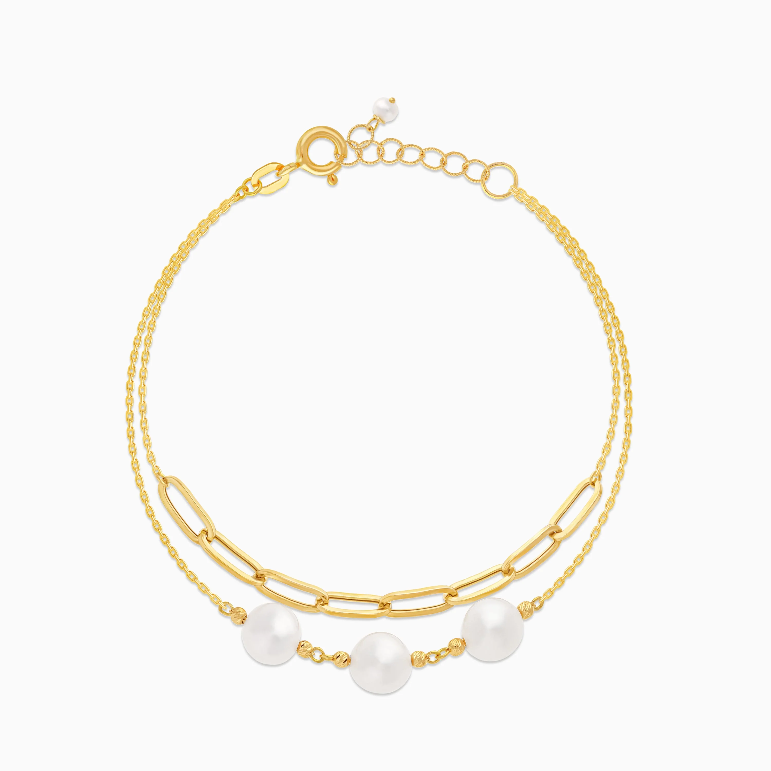 18k Yellow Gold Two-Layer Bracelet with Pearls | Danah Collection - Image 3