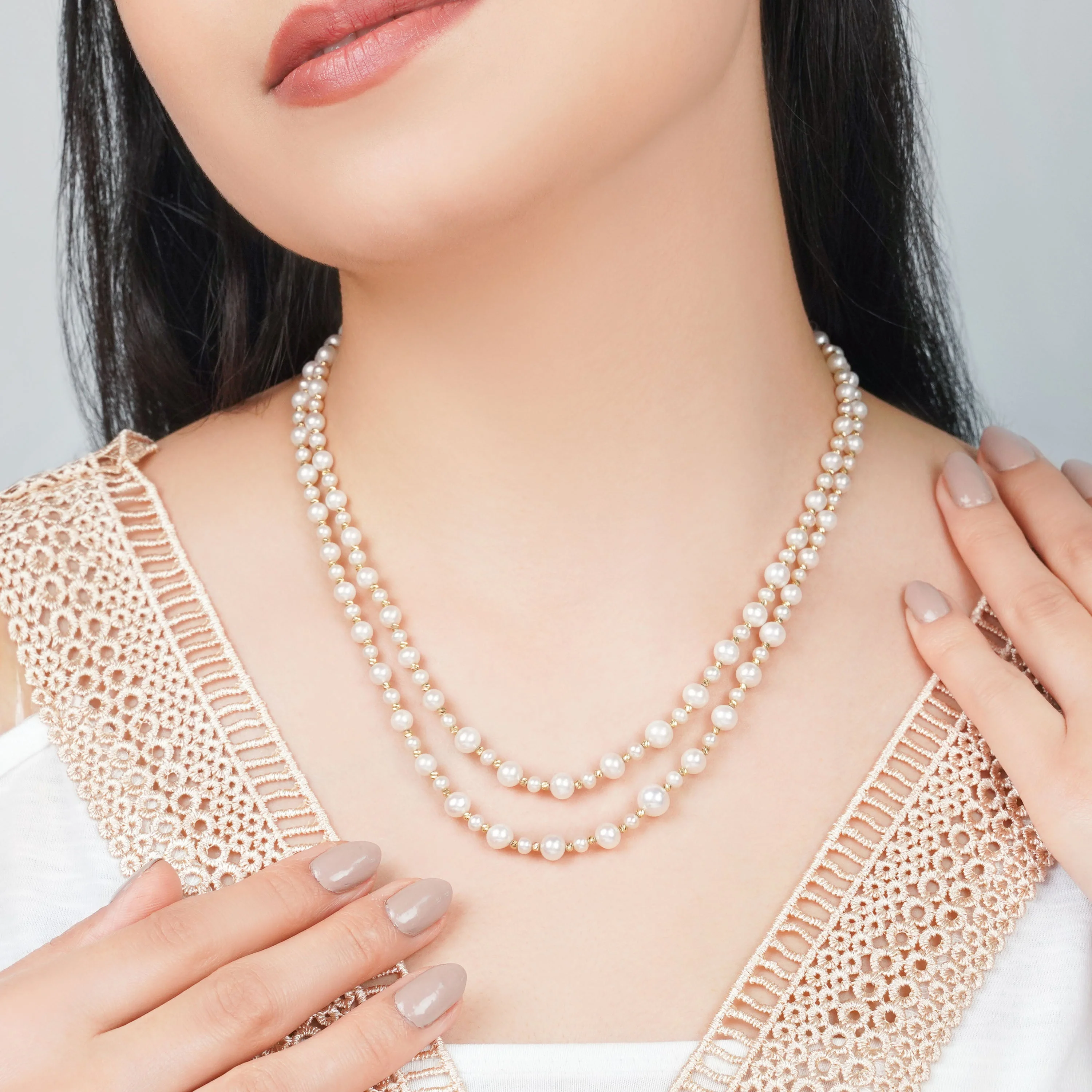 Elegant 18k Yellow Gold Two-Layer Pearl Choker | Danah Collection - Image 2