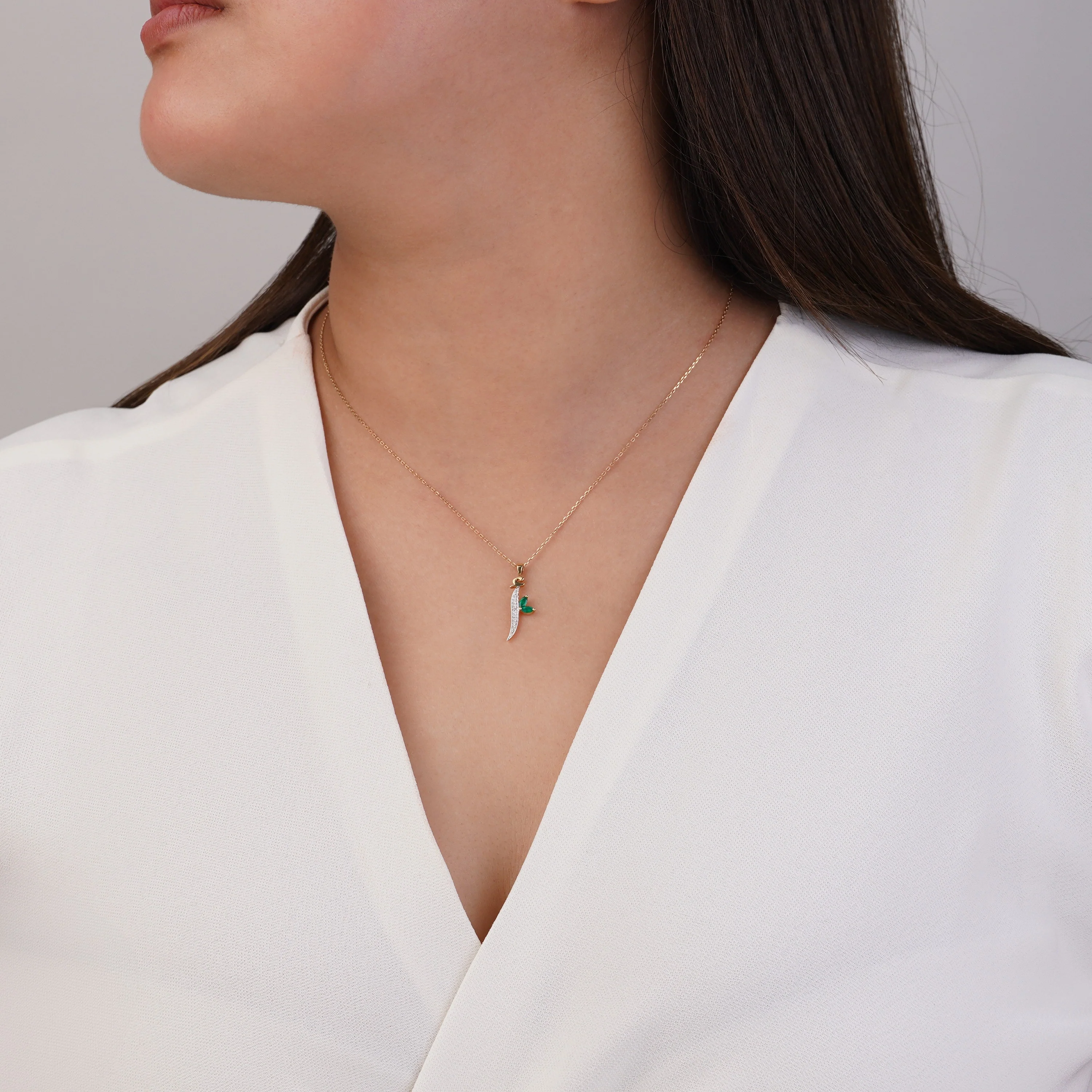 18k Yellow Gold 'ALIF' Necklace with Natural Diamonds & Agate | Horoufi Diamond Collection - Image 2