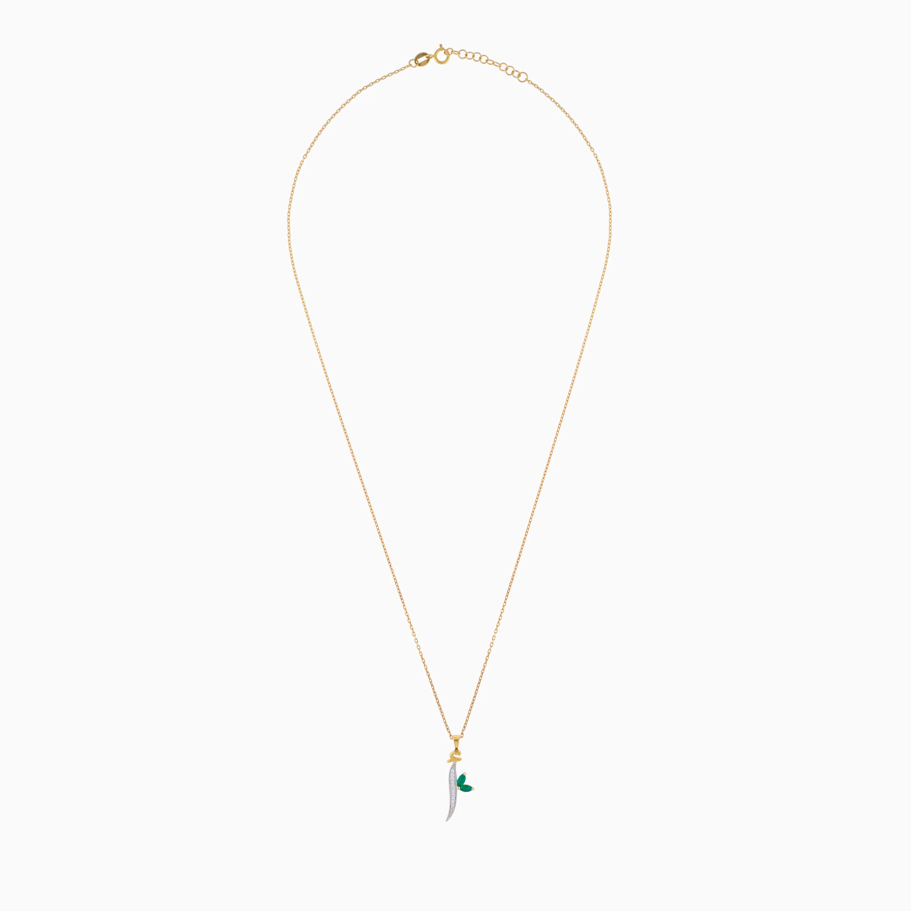 18k Yellow Gold 'ALIF' Necklace with Natural Diamonds & Agate | Horoufi Diamond Collection - Image 3
