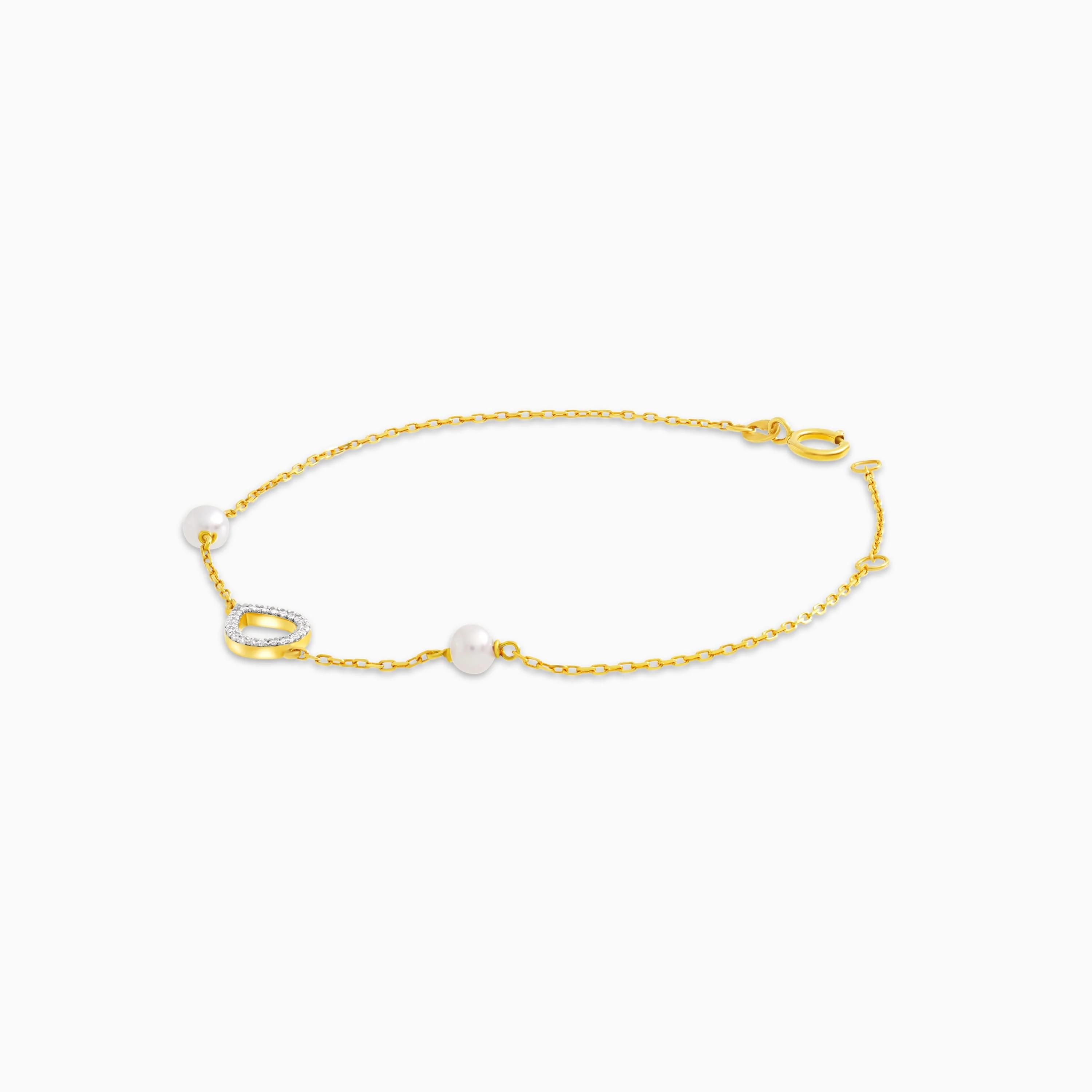 18K Yellow Gold Almond Design Bracelet with Diamonds and White Pearls - Danah Diamond Collection - Image 4