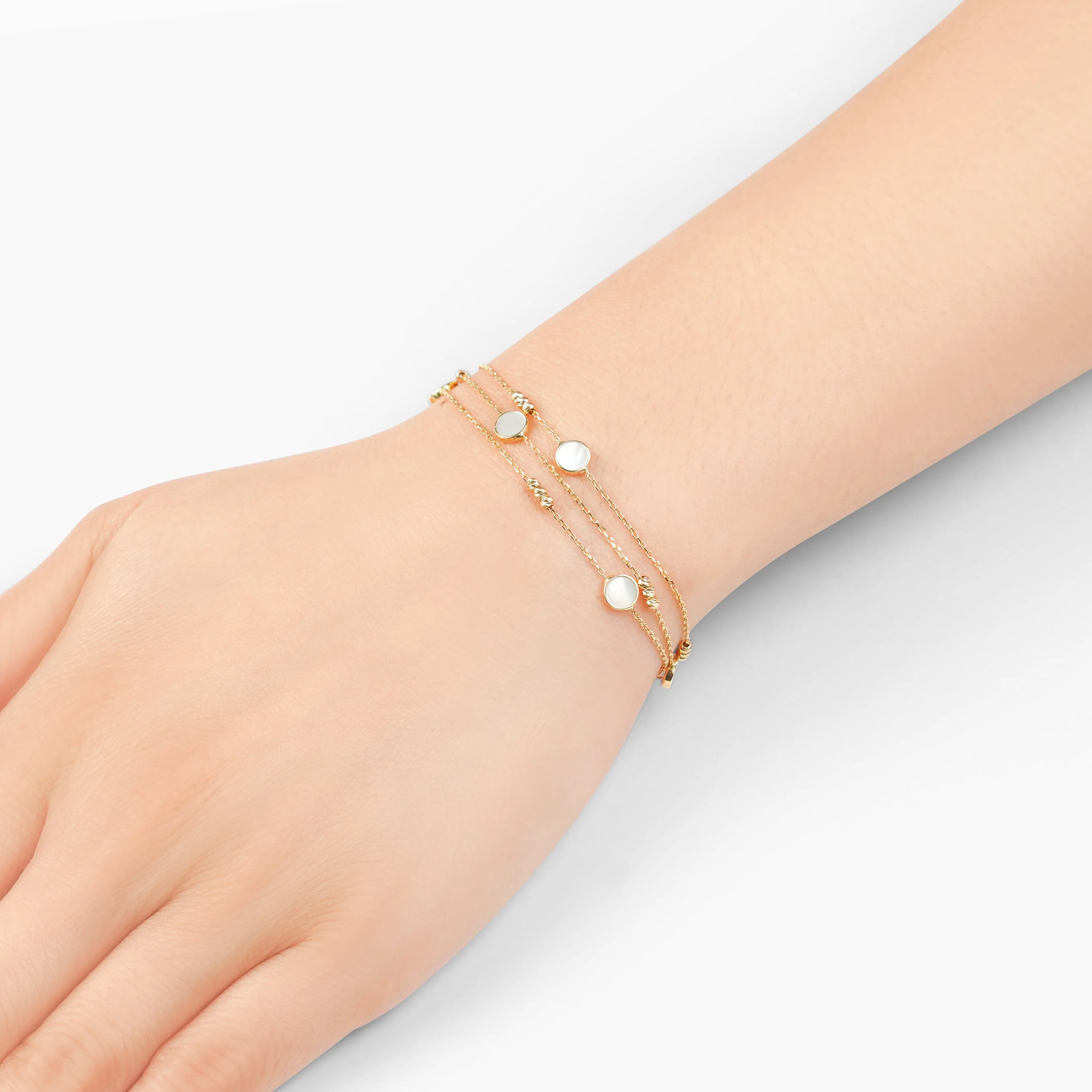18k yellow gold bracelet  three-layer decorated with mother of pearl - Image 3