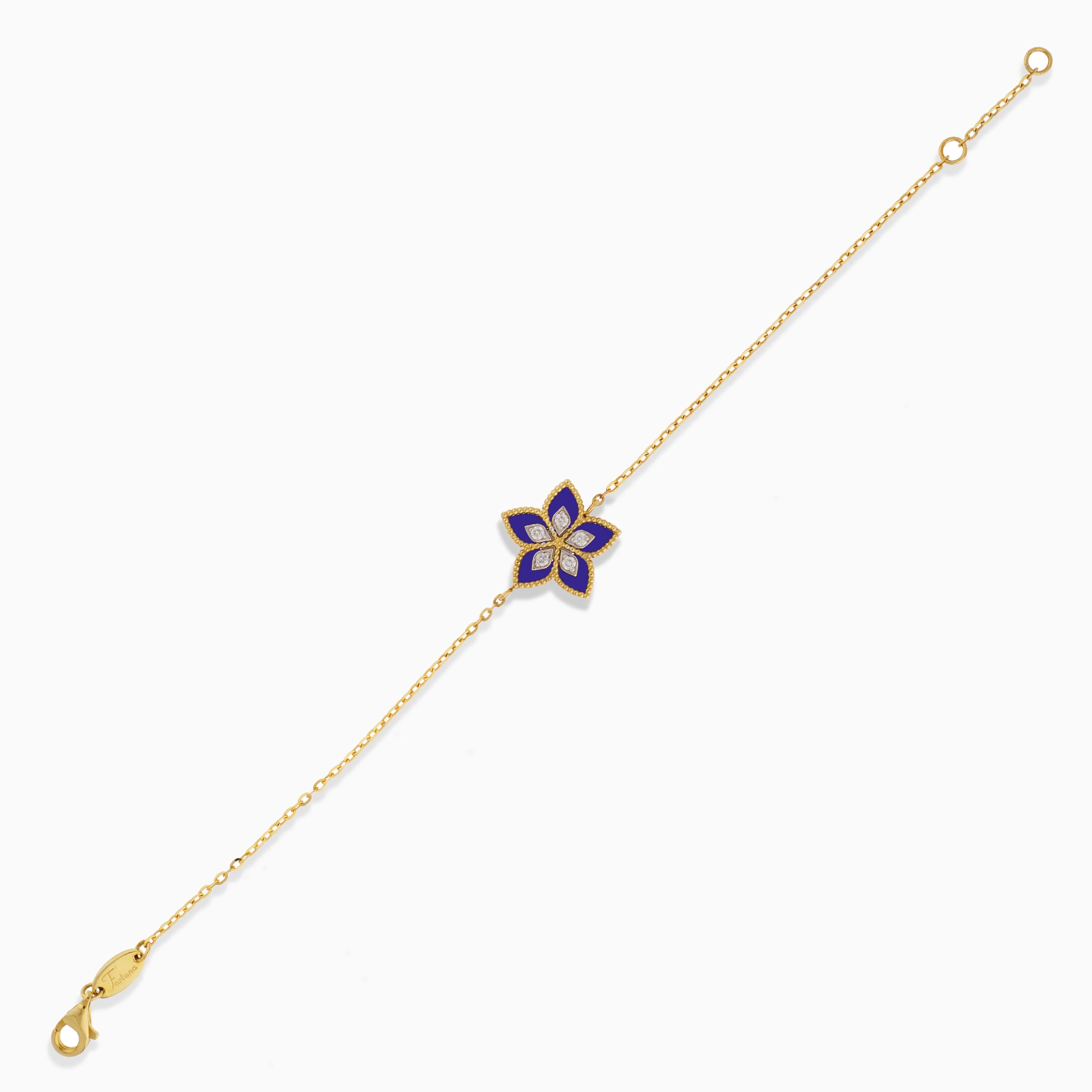 18K Yellow Gold Bracelet blue Lapis Lazuli decorated with natural diamond stones  – Fortuna Collection - Image 3