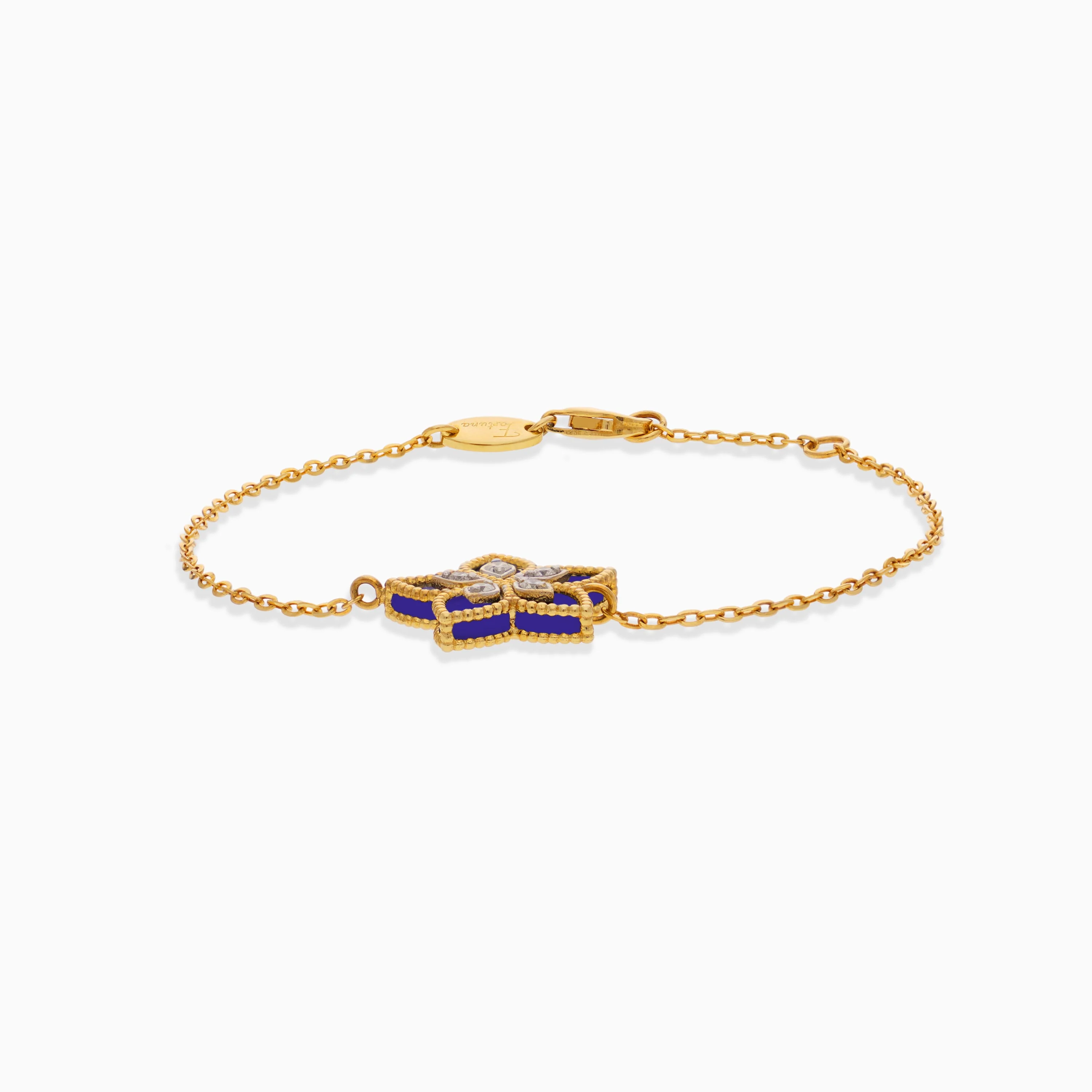 18K Yellow Gold Bracelet blue Lapis Lazuli decorated with natural diamond stones  – Fortuna Collection - Image 4