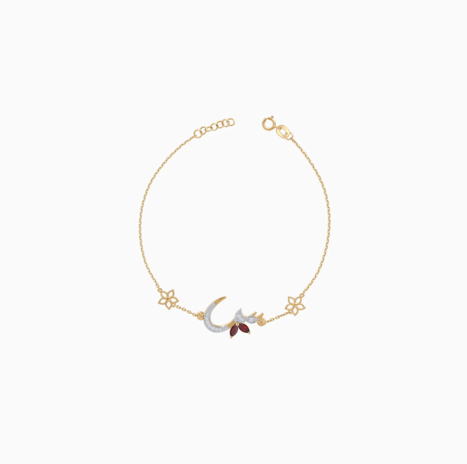18K Yellow Gold ‘Seen’ Letter Bracelet with Natural Diamonds & Garnet | Horoufi Diamond Collection - Image 3