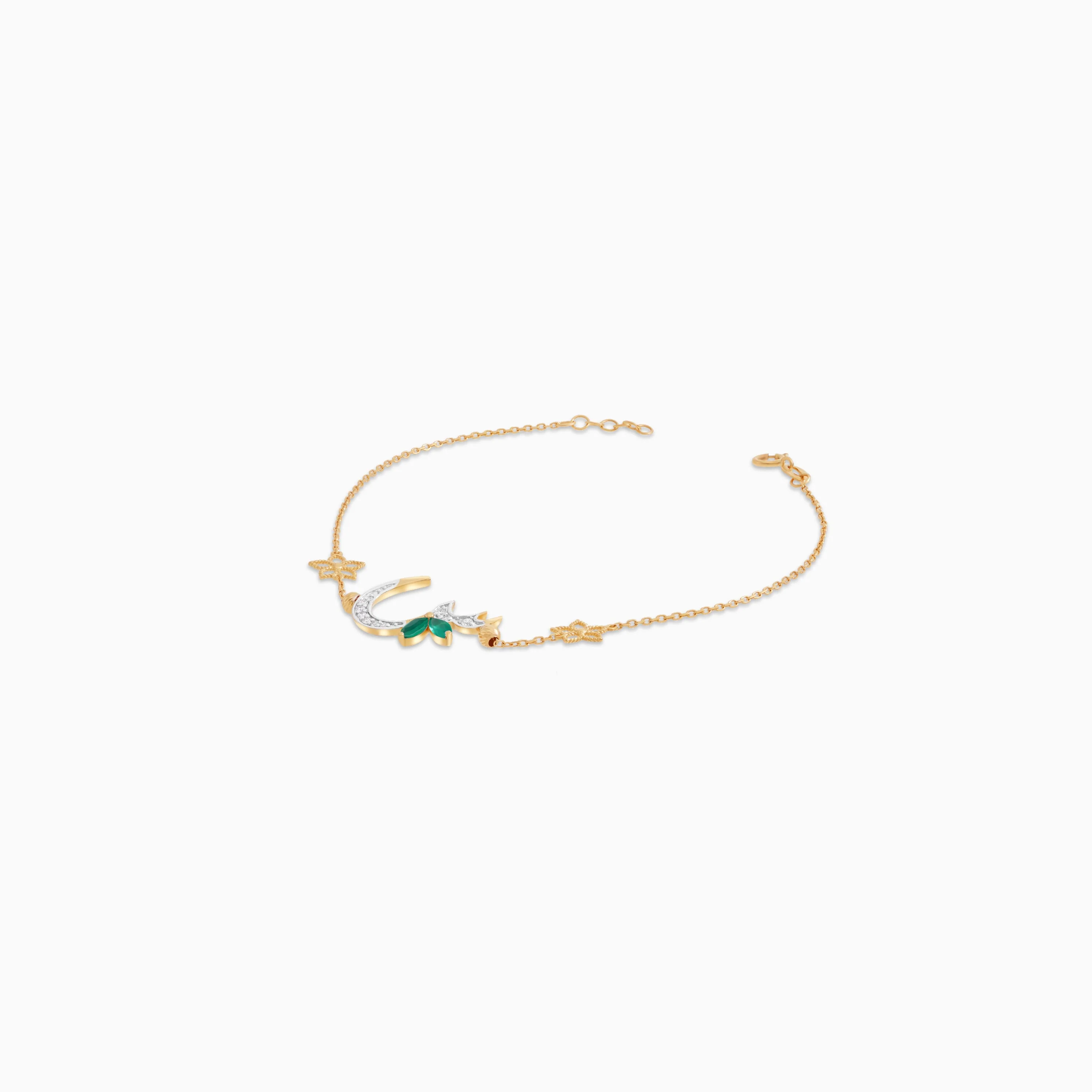 18K Yellow Gold ‘Seen’ Letter Bracelet with Natural Diamonds & Green Agate | Horoufi Diamond Collection - Image 3