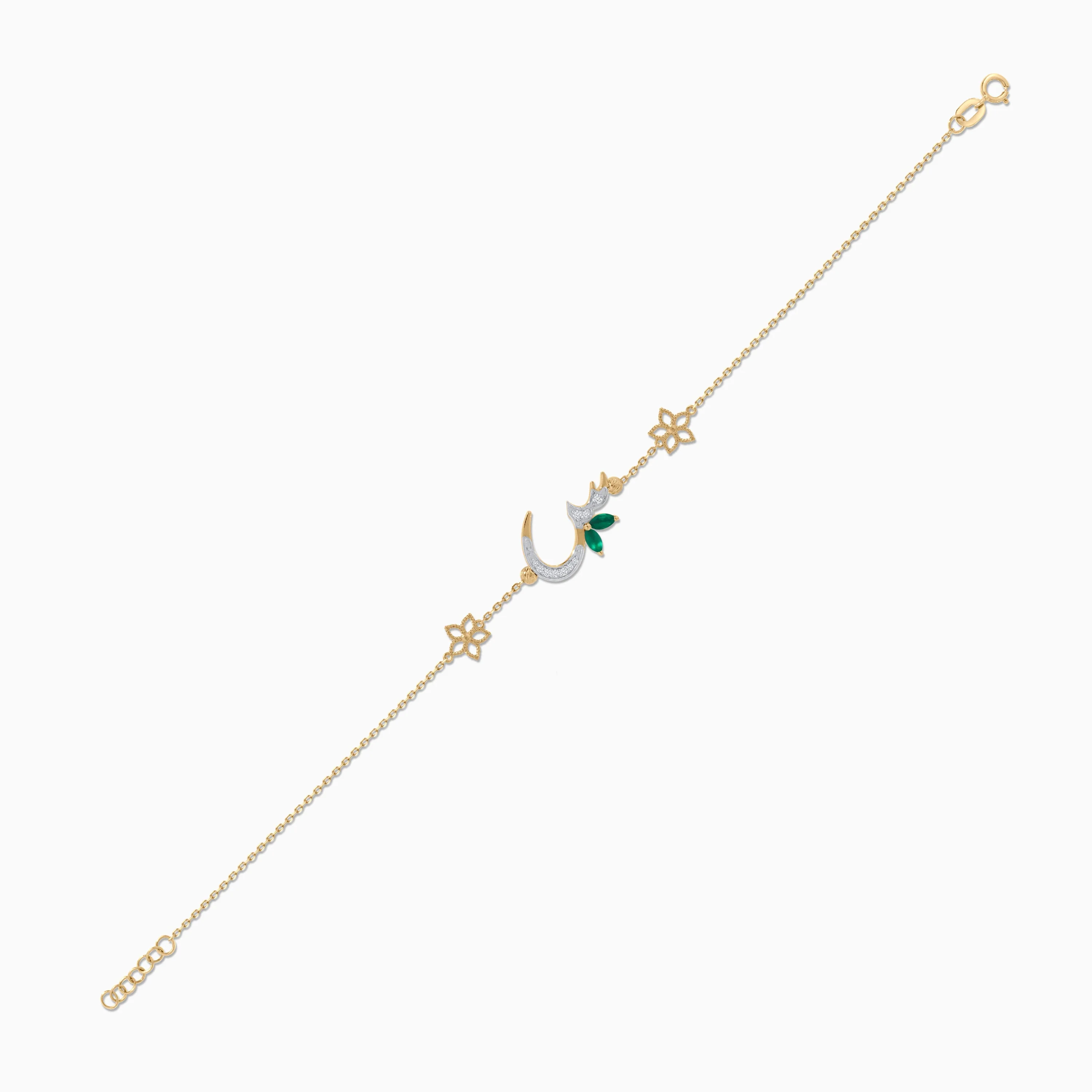 18K Yellow Gold ‘Seen’ Letter Bracelet with Natural Diamonds & Green Agate | Horoufi Diamond Collection - Image 4