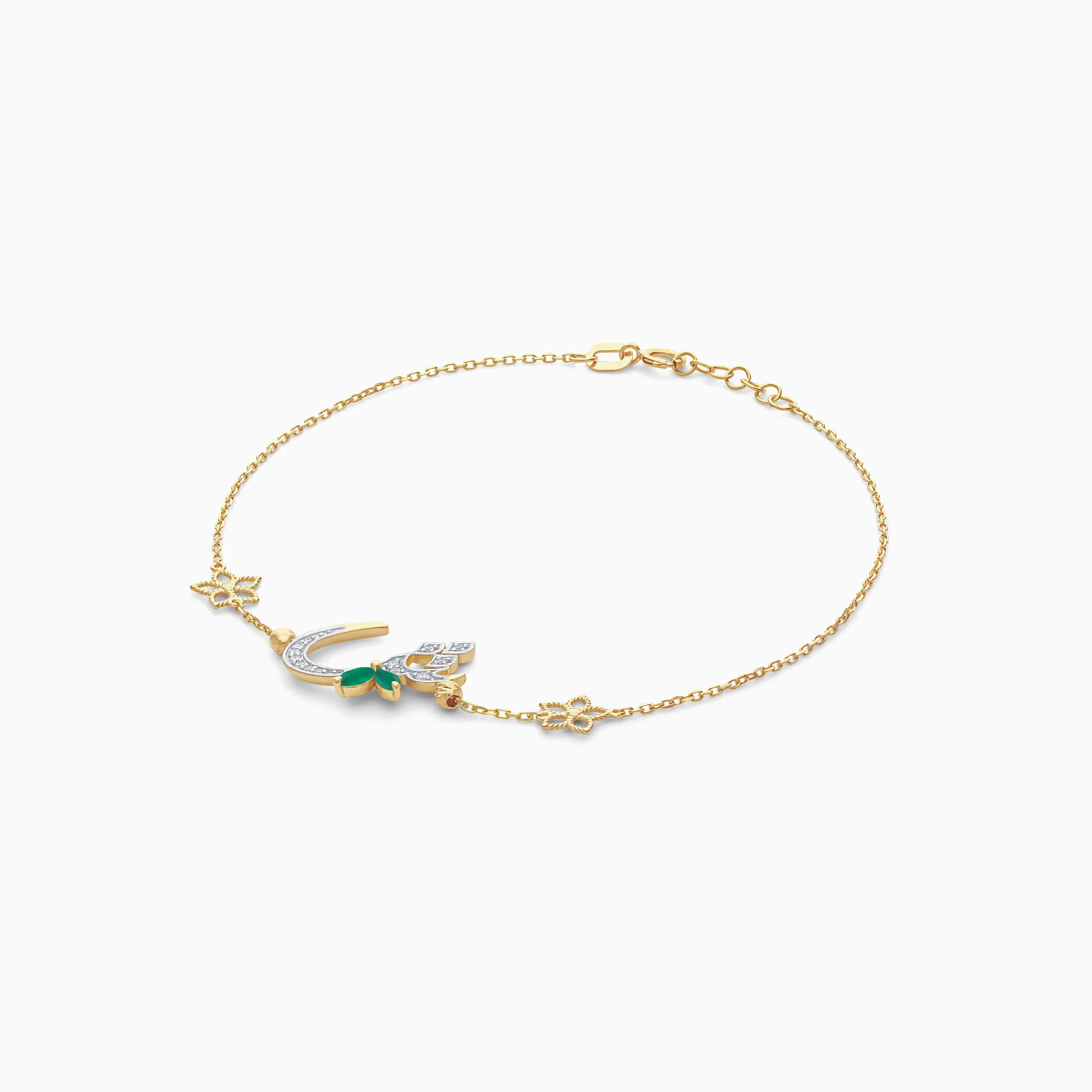 18K Yellow Gold ‘Sheen’ Letter Bracelet with Natural Diamonds & Green Agate | Horoufi Diamond Collection - Image 3