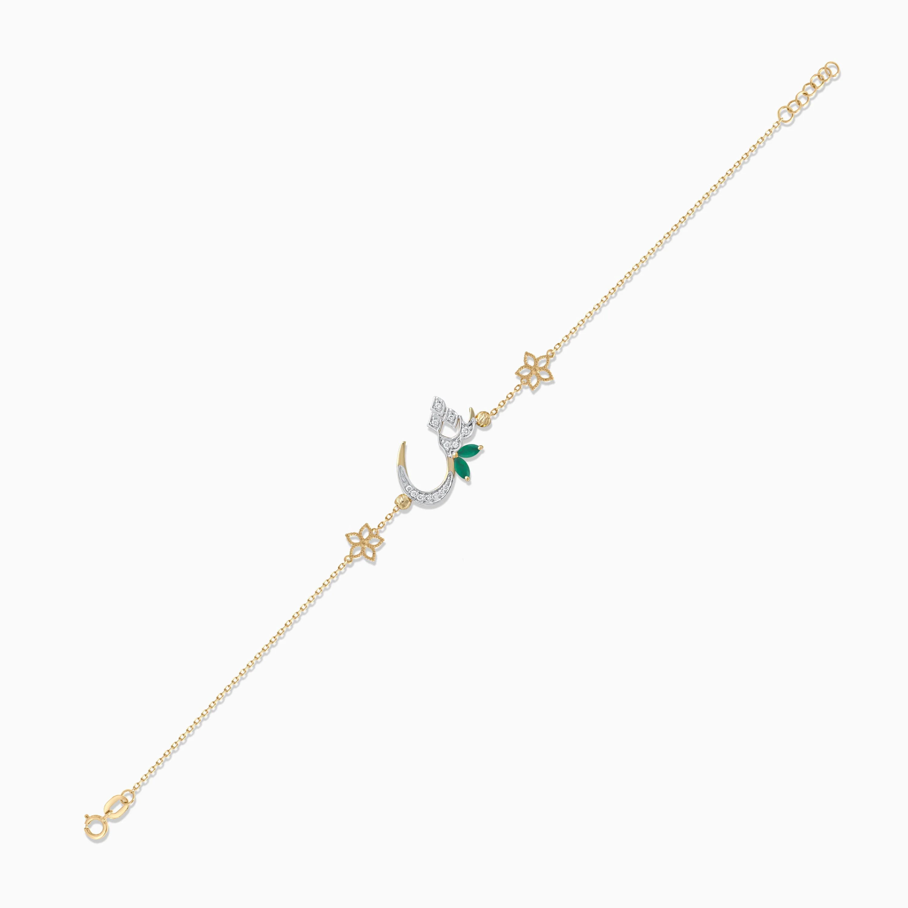 18K Yellow Gold ‘Sheen’ Letter Bracelet with Natural Diamonds & Green Agate | Horoufi Diamond Collection - Image 4