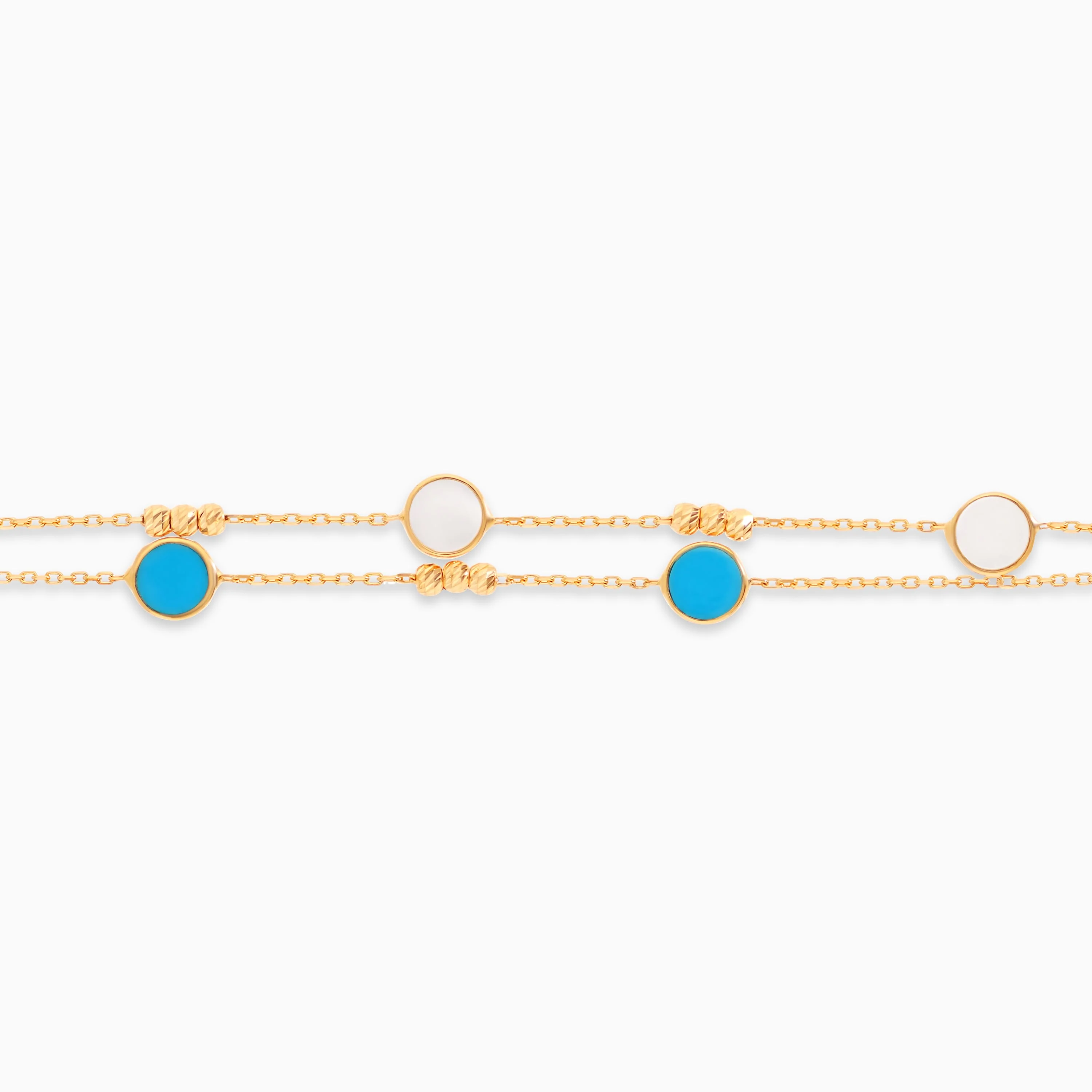18k yellow gold bracelet two-layer decorated with mother of pearl and turquoise stones - Image 3
