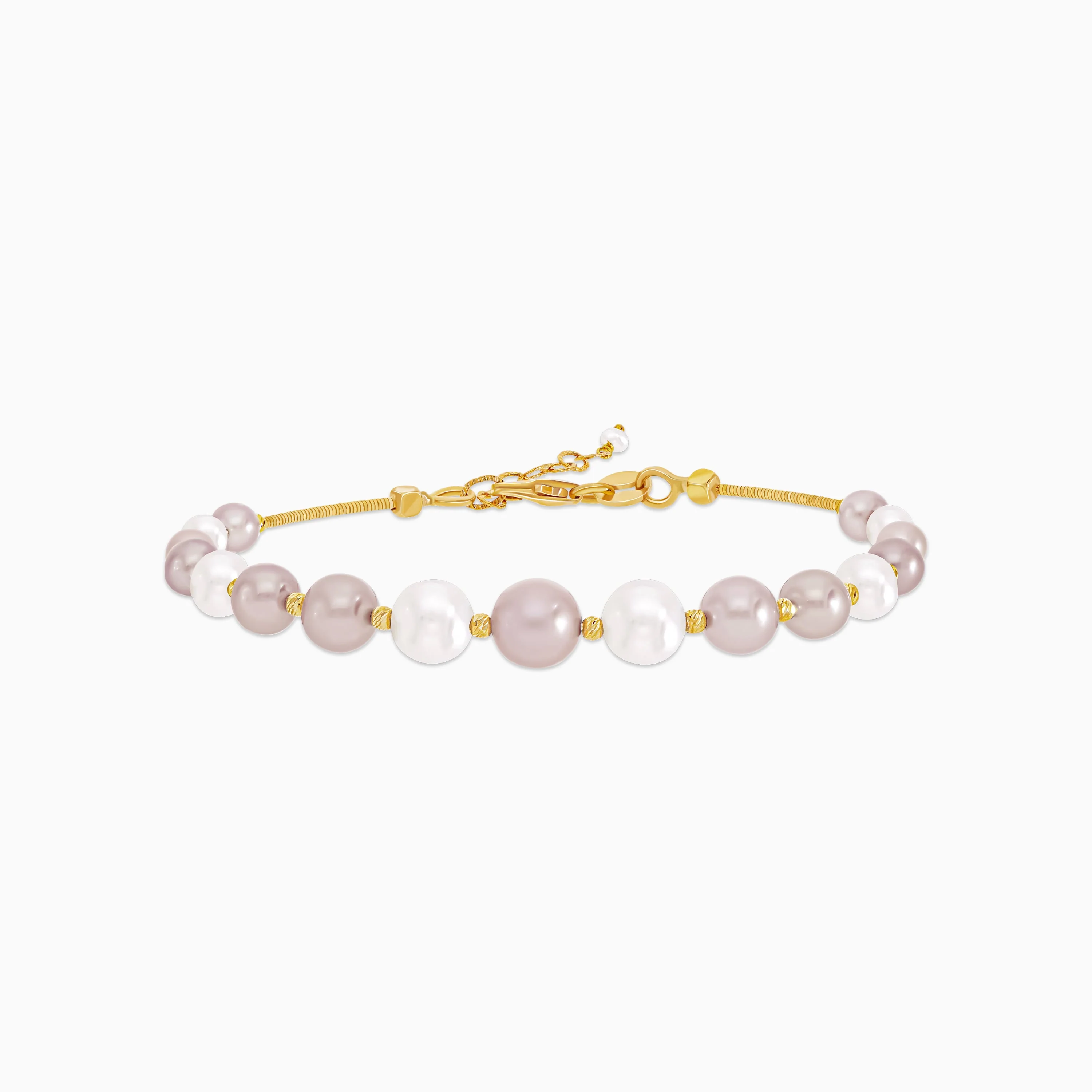 18k Yellow Gold Bracelet with White and Lavender Pearls | Danah Collection - Image 3