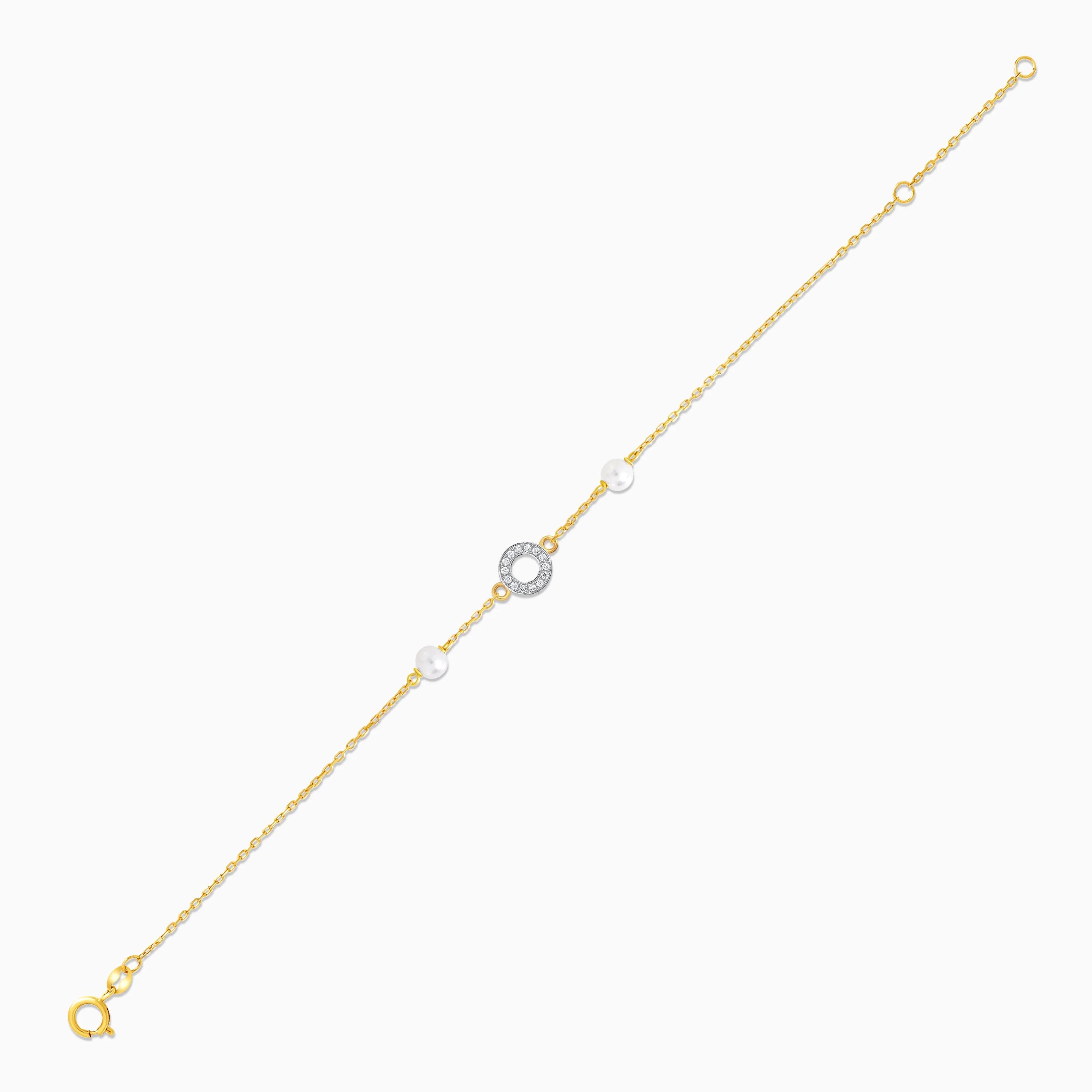 18k yellow gold bracelet with a diamond circle in the centre, adorned with pearls | Danah Collection - Image 3