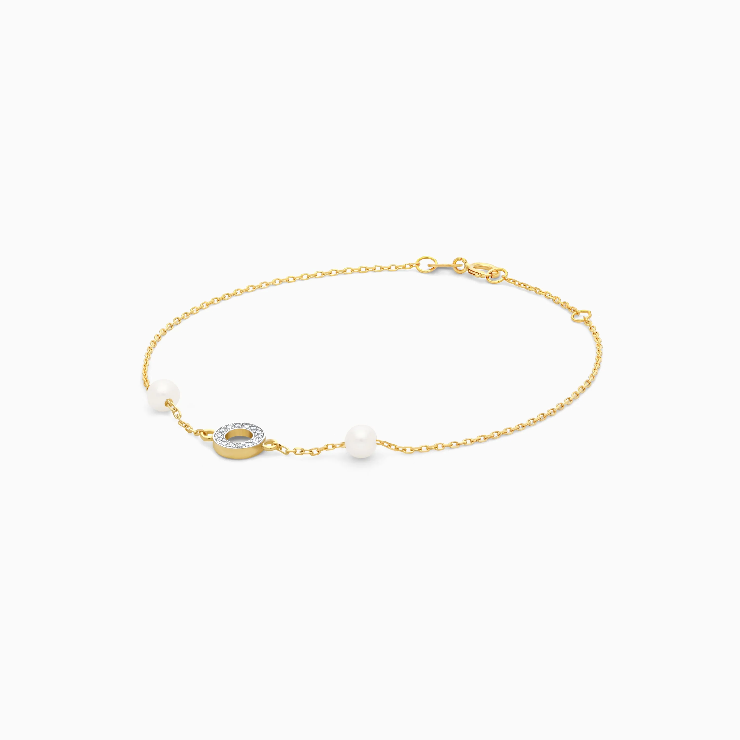 18k yellow gold bracelet with a diamond circle in the centre, adorned with pearls | Danah Collection - Image 4