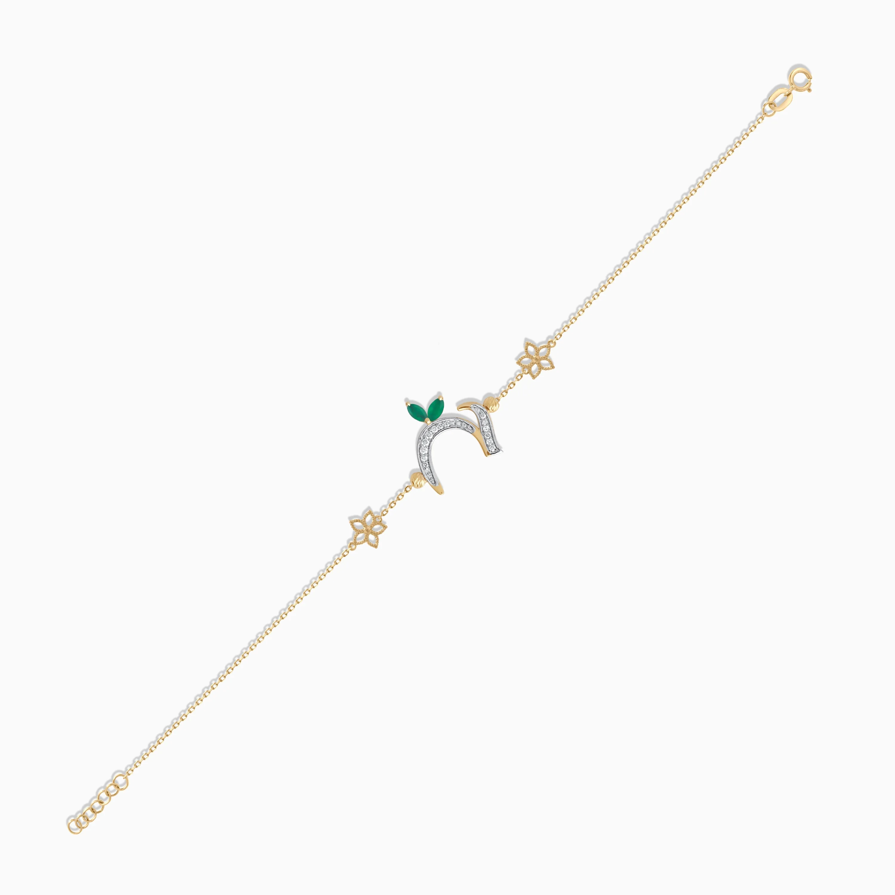 18K Yellow Gold 'Haa' Letter Bracelet with Diamonds & Green Agate | Horoufi Diamond Collection - Image 3