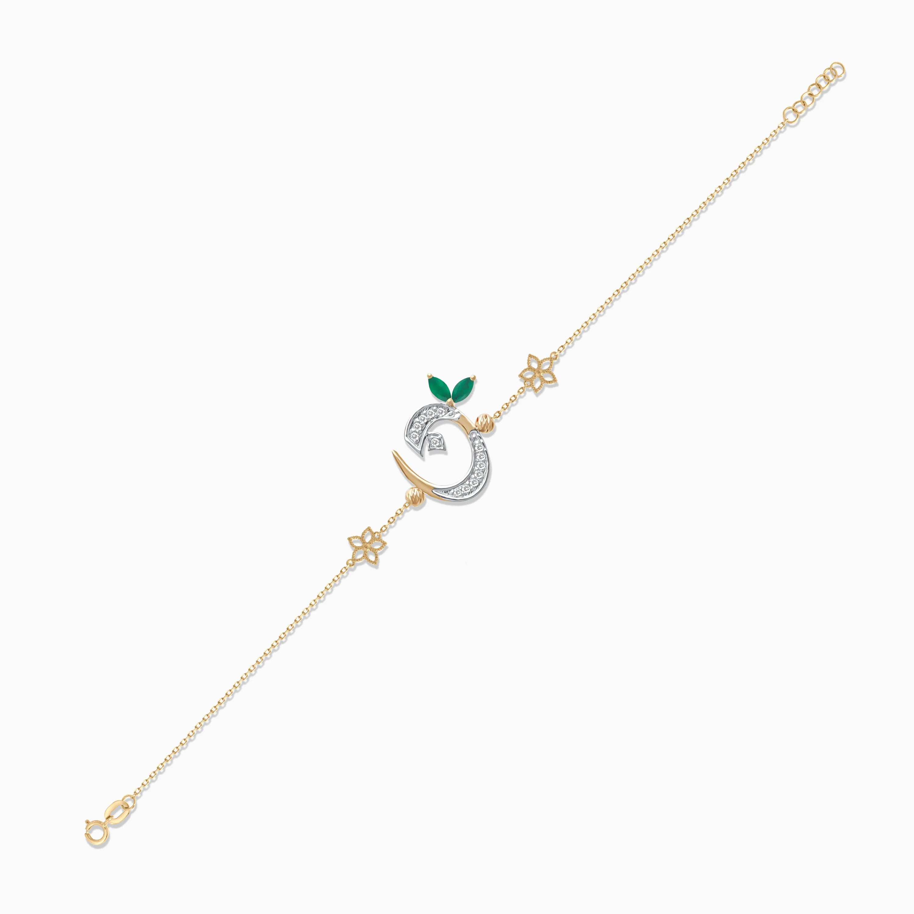 18K Yellow Gold Arabic 'Noon' Bracelet with Natural Diamonds & Green Agate | Horoufi Diamond Collection - Image 3