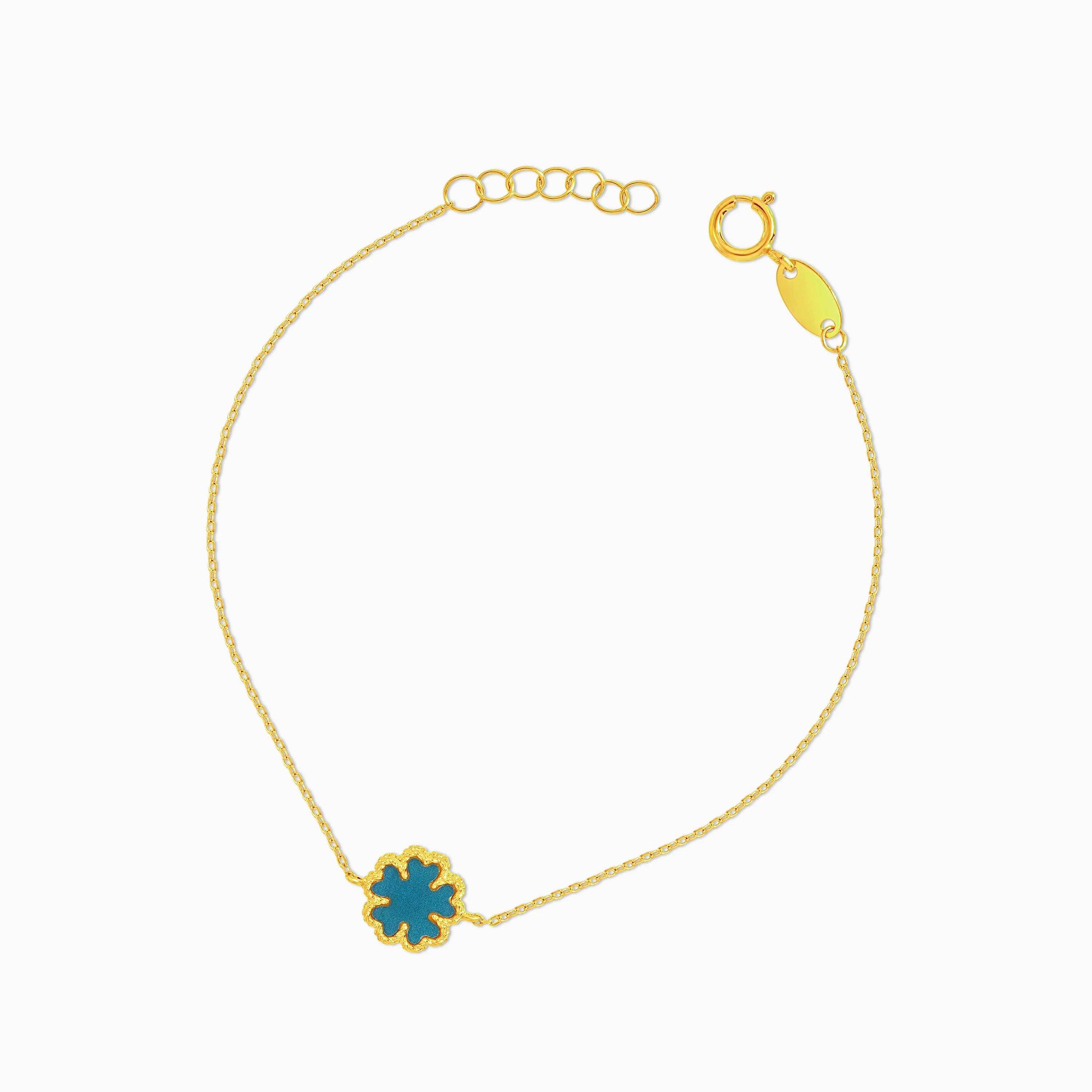18k yellow gold bracelet with green  flower shaped  for kids - Vivante collection - Image 2