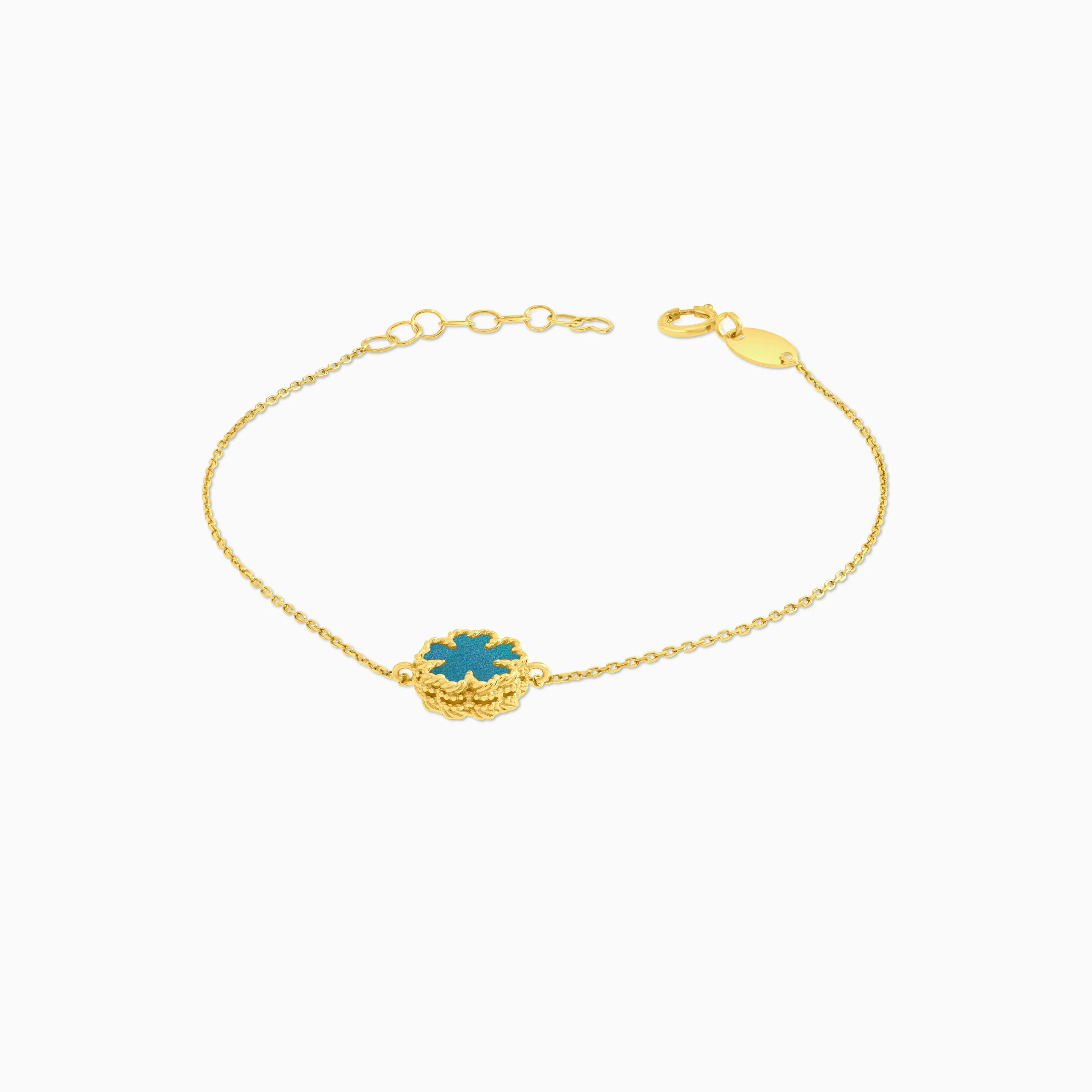 18k yellow gold bracelet with green  flower shaped  for kids - Vivante collection - Image 3