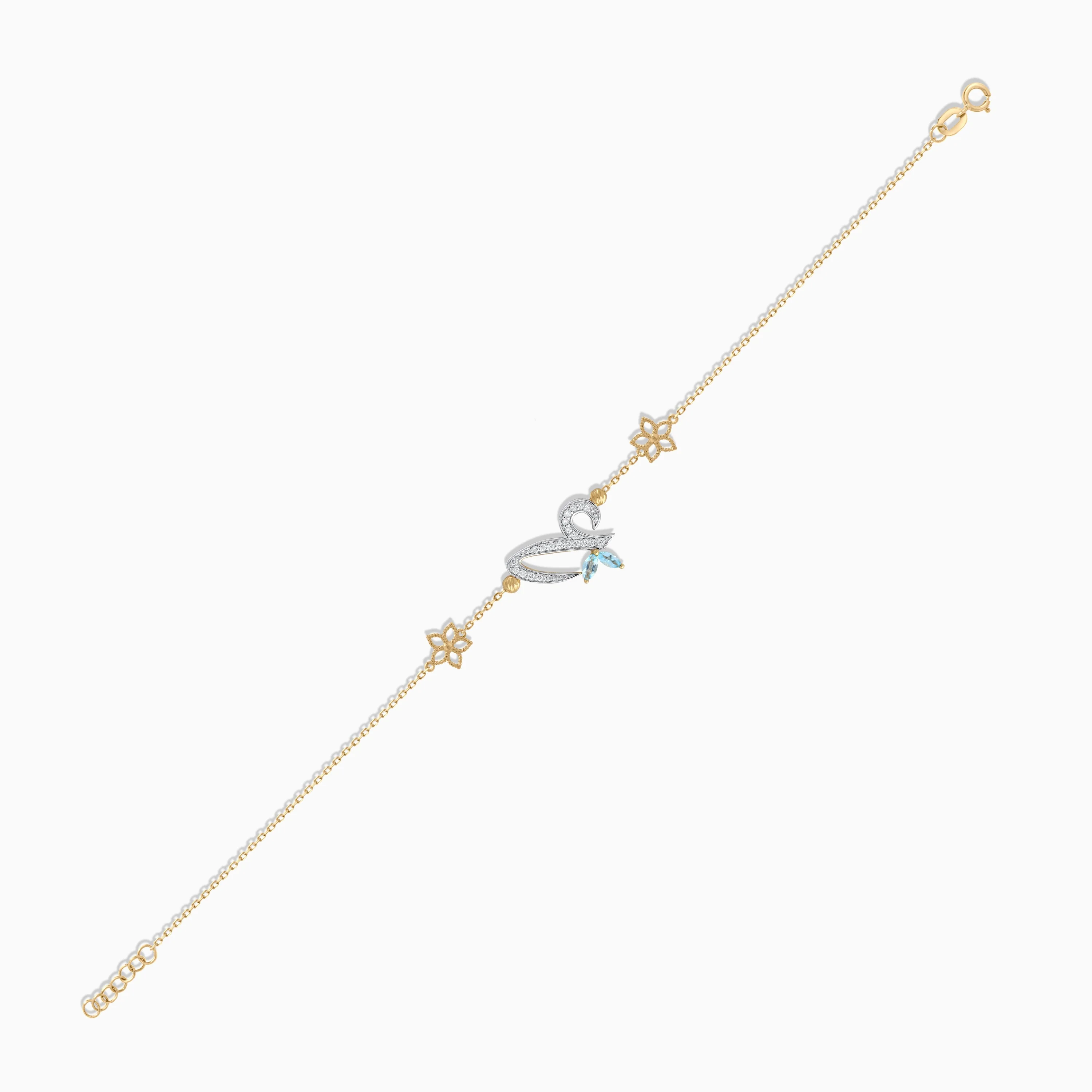 18K Yellow Gold Arabic ‘Ain’ Bracelet with Natural Diamond & Blue Topaz | Horoufi Diamond Collection - Image 3
