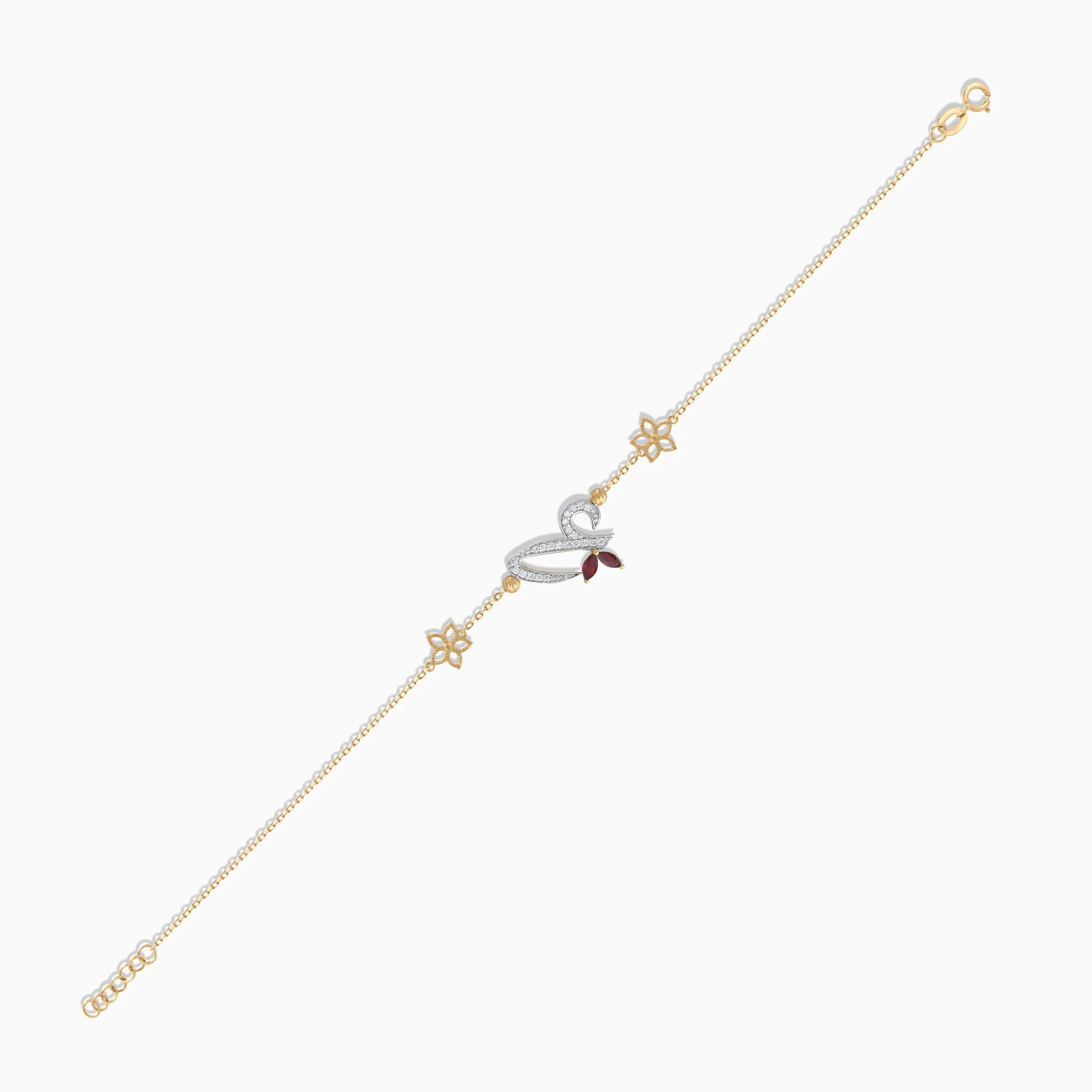 18K Yellow Gold Arabic ‘Ain’ Bracelet with Natural Diamond & Red Garnet | Horoufi Diamond Collection - Image 4