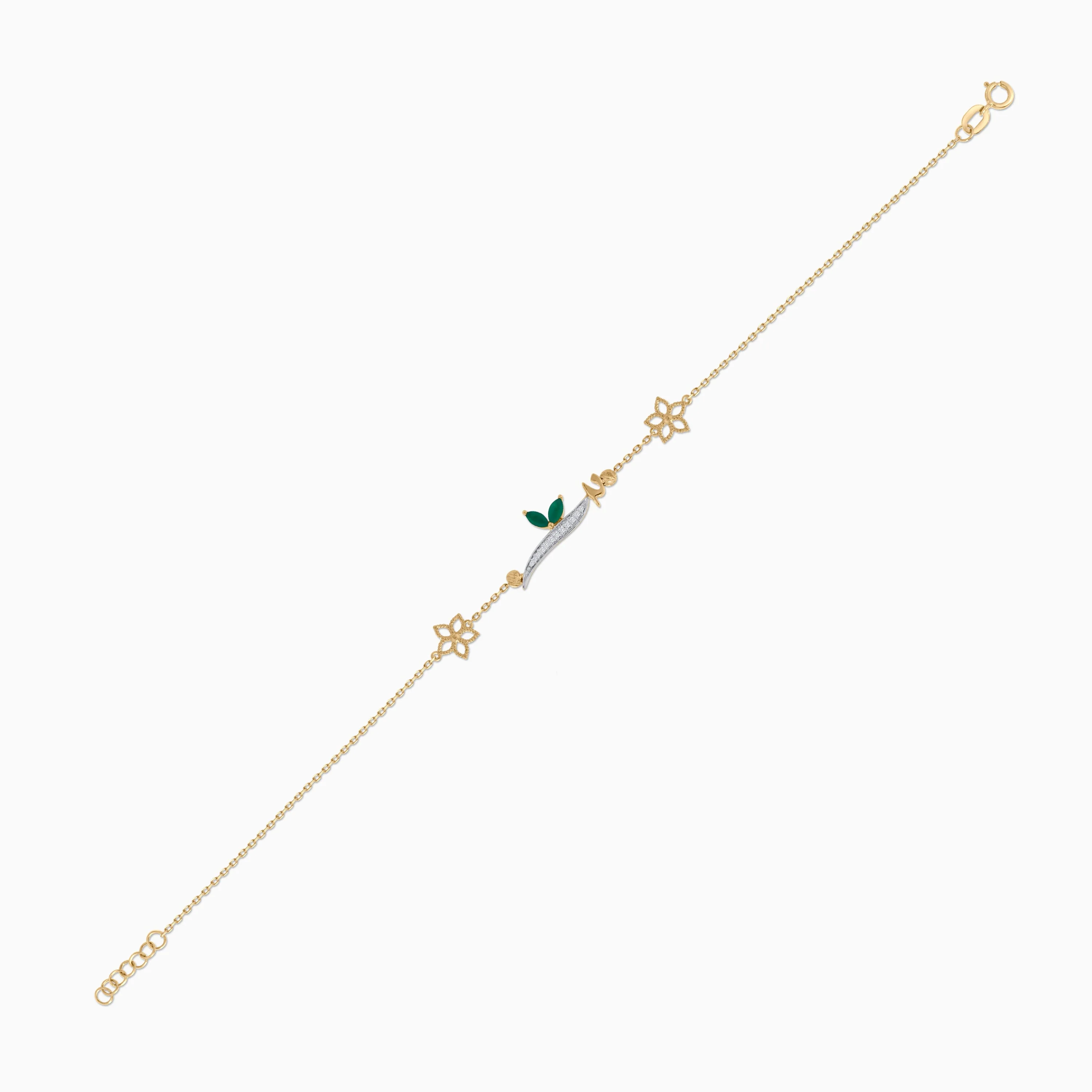 18K Yellow Gold ‘Alif’ Bracelet with Natural Diamonds & Green Agate | Horoufi Diamond Collection - Image 3