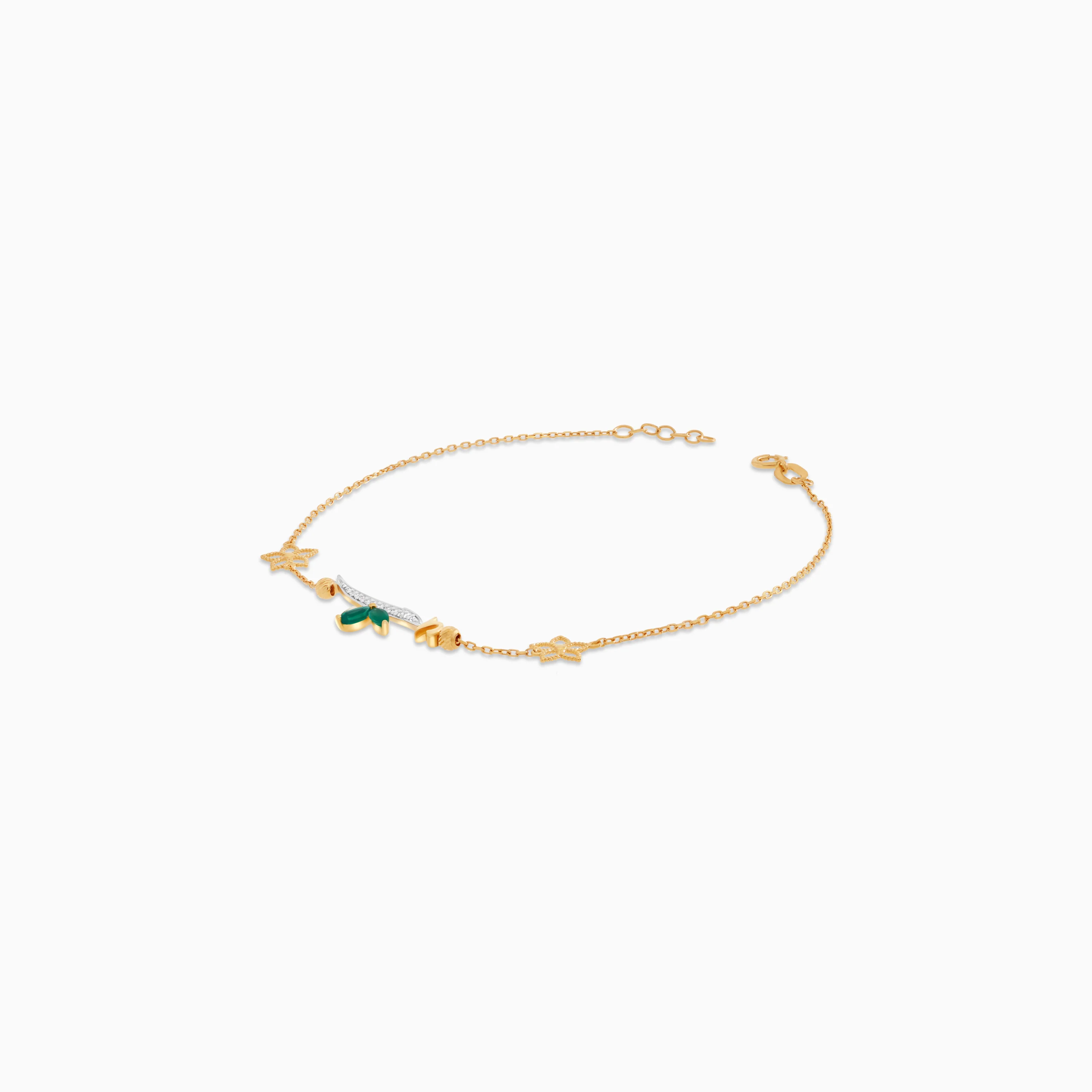 18K Yellow Gold ‘Alif’ Bracelet with Natural Diamonds & Green Agate | Horoufi Diamond Collection - Image 4